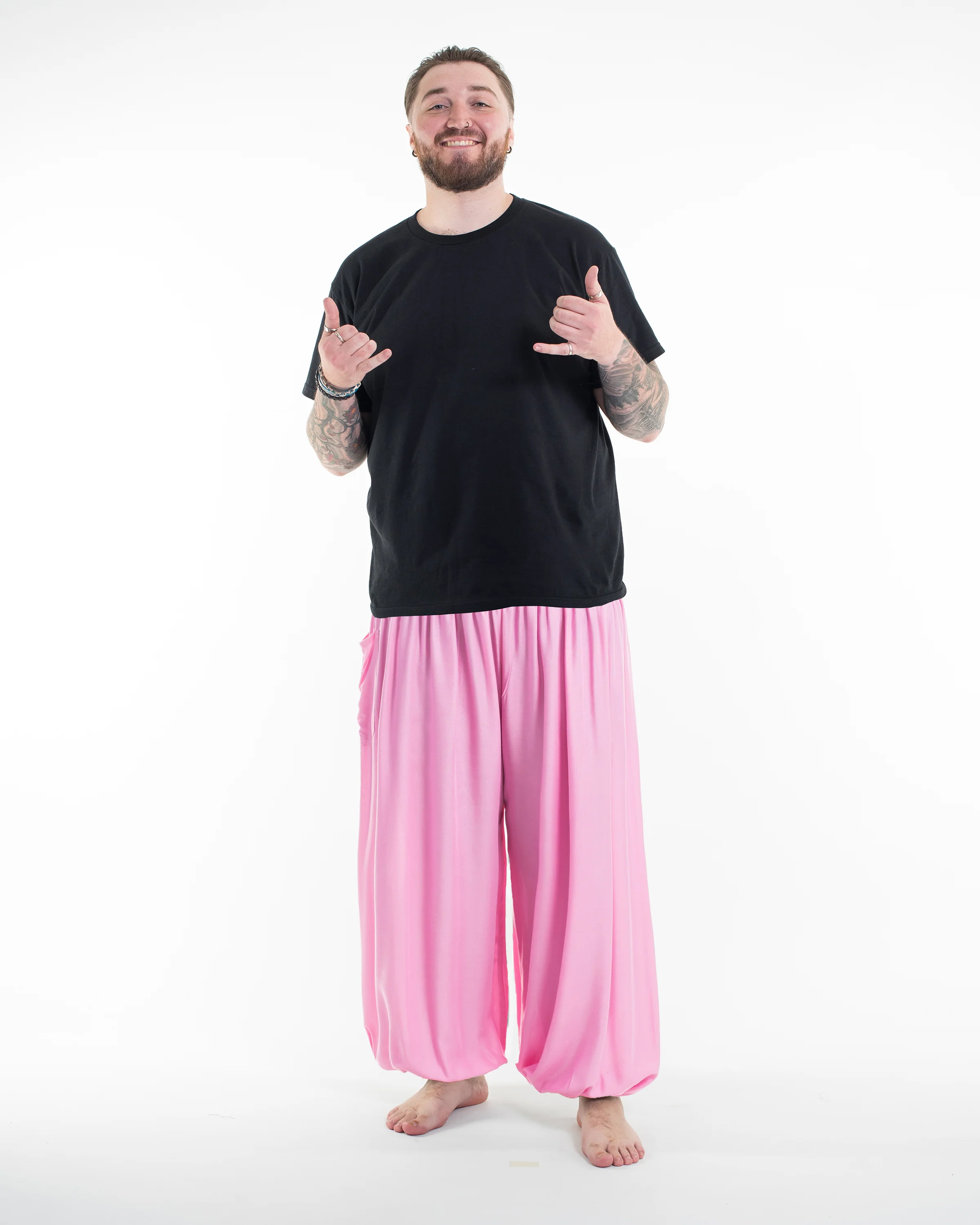 Plus Size Solid Color Men's Harem Pants in Light Pink