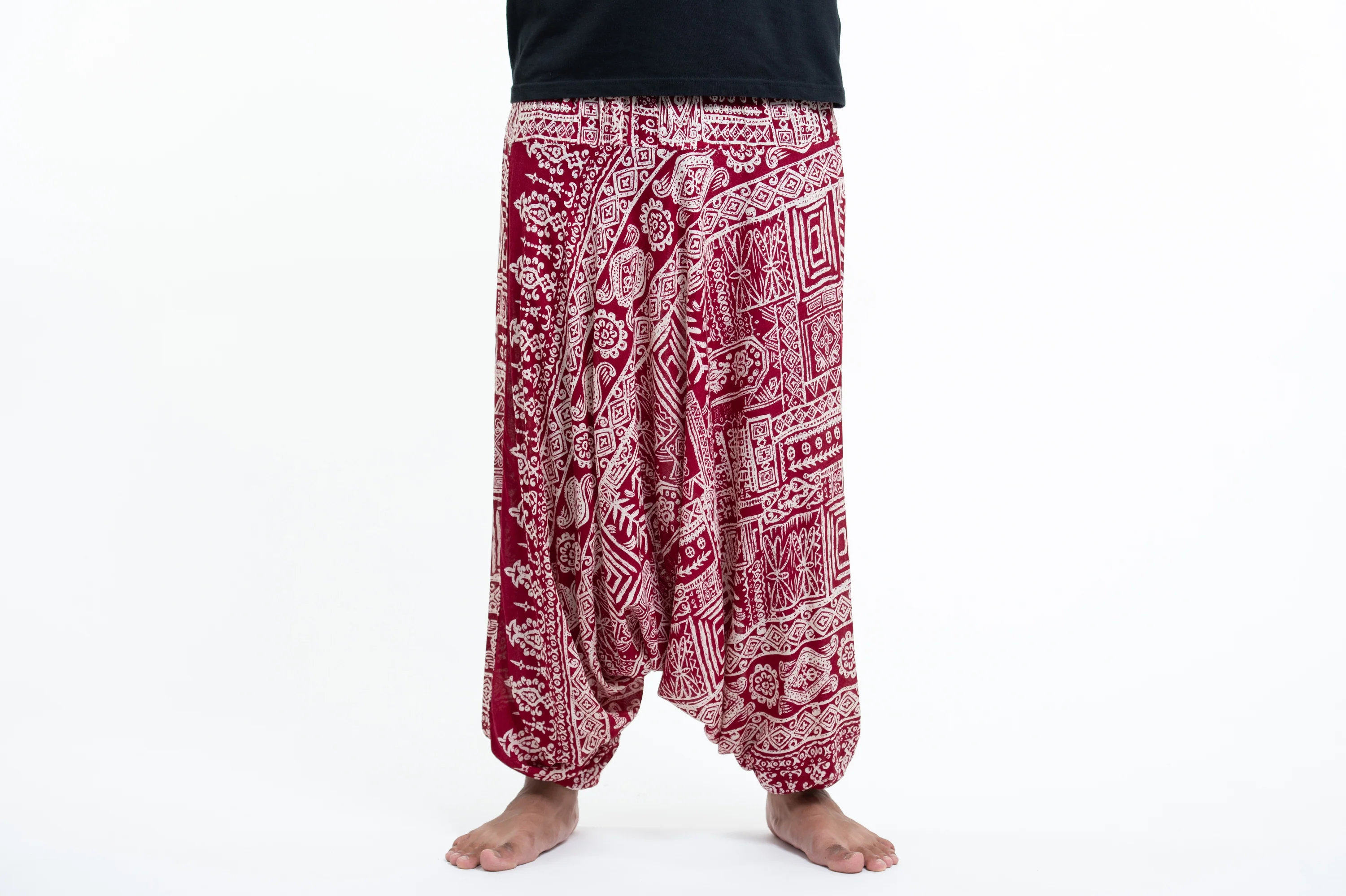 Tribal Prints Drop Crotch Men's Harem Pants in Red
