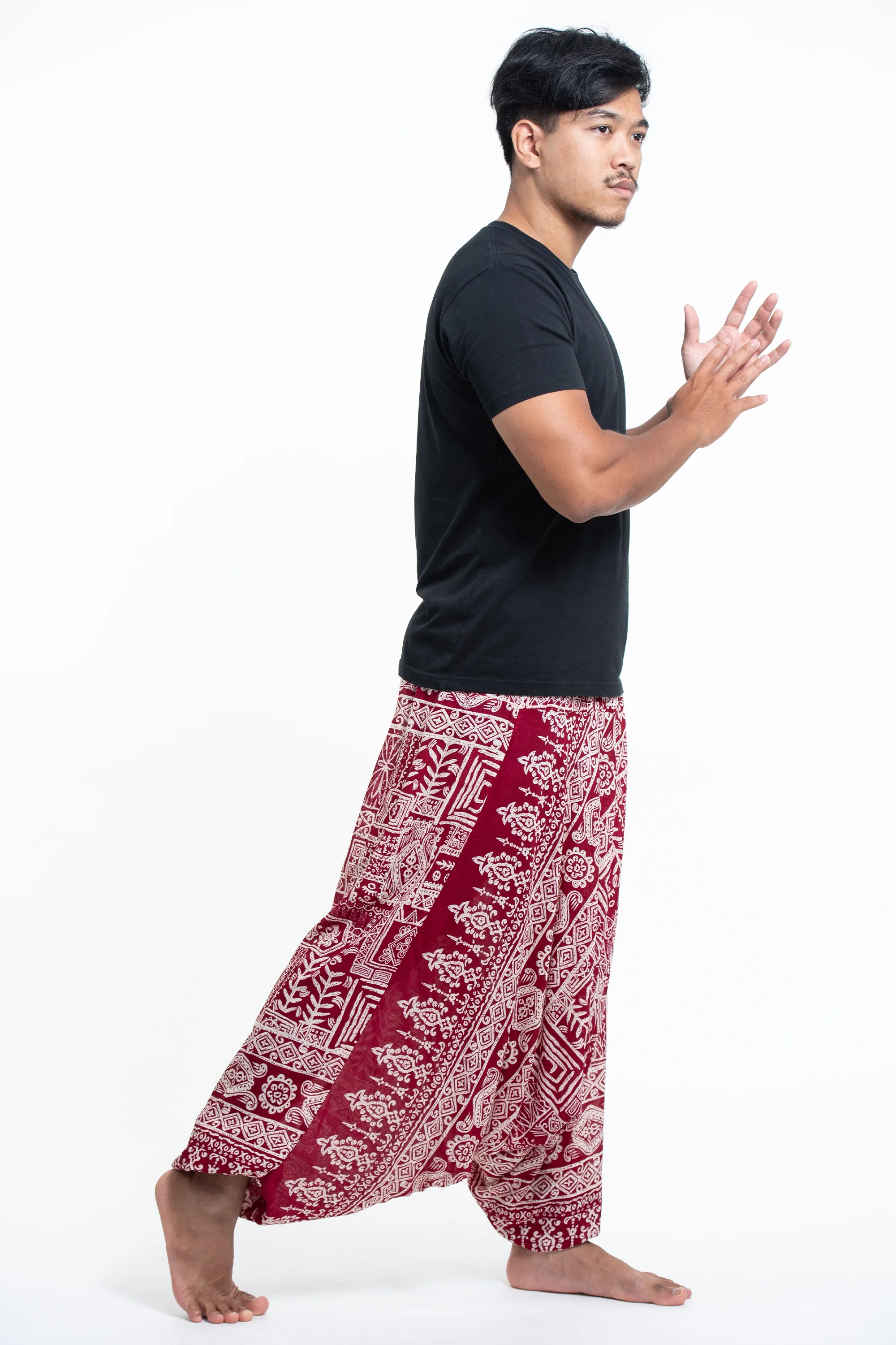 1206-Tribal-Prints-Drop-Crotch-Men-s-Harem-Pants-in-Red-3.webp Tribal Prints Drop Crotch Men's Harem Pants in Red