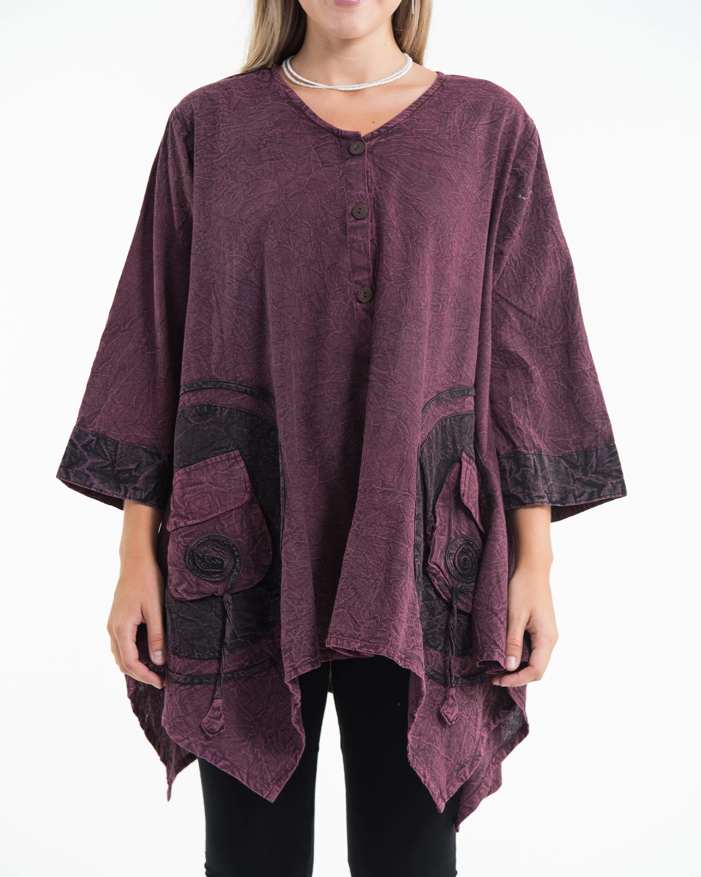 Unisex Spiral Stonewashed Tunic Top in Purple
