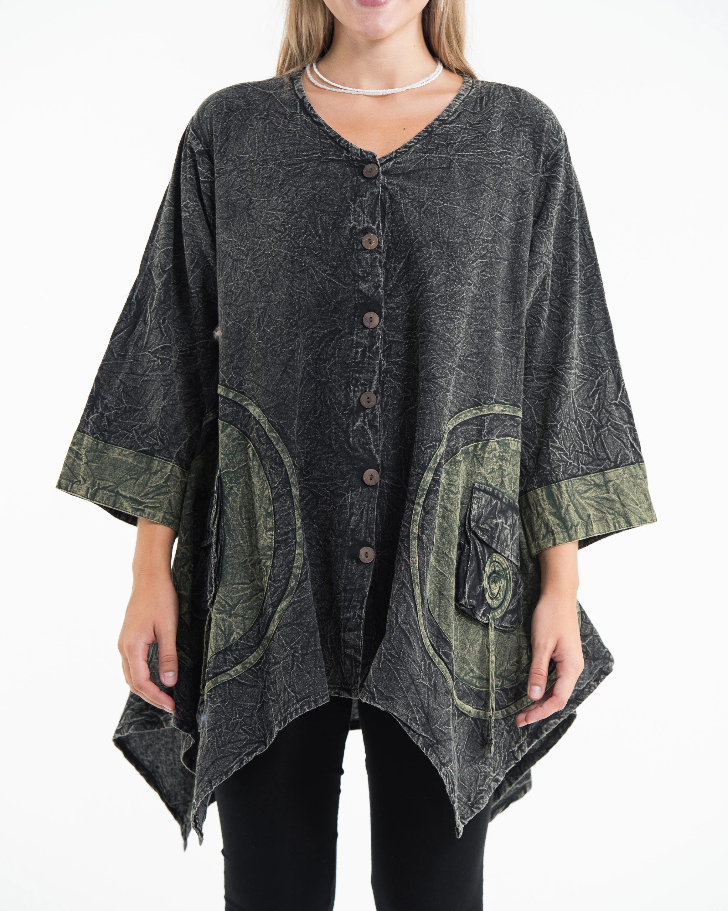 Unisex Spiral Stonewashed Tunic Top in Black