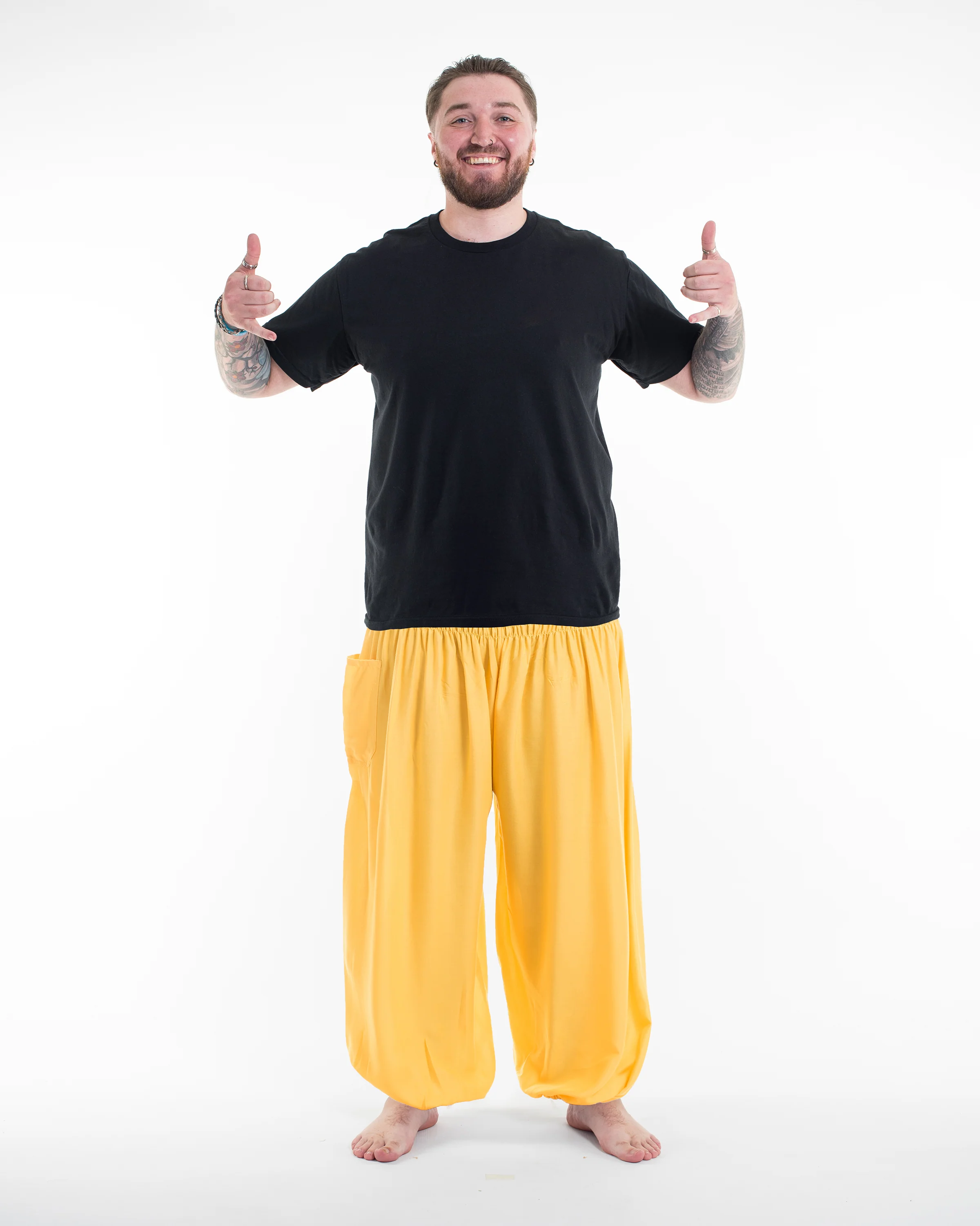 Plus Size Solid Color Men's Harem Pants in Light Yellow