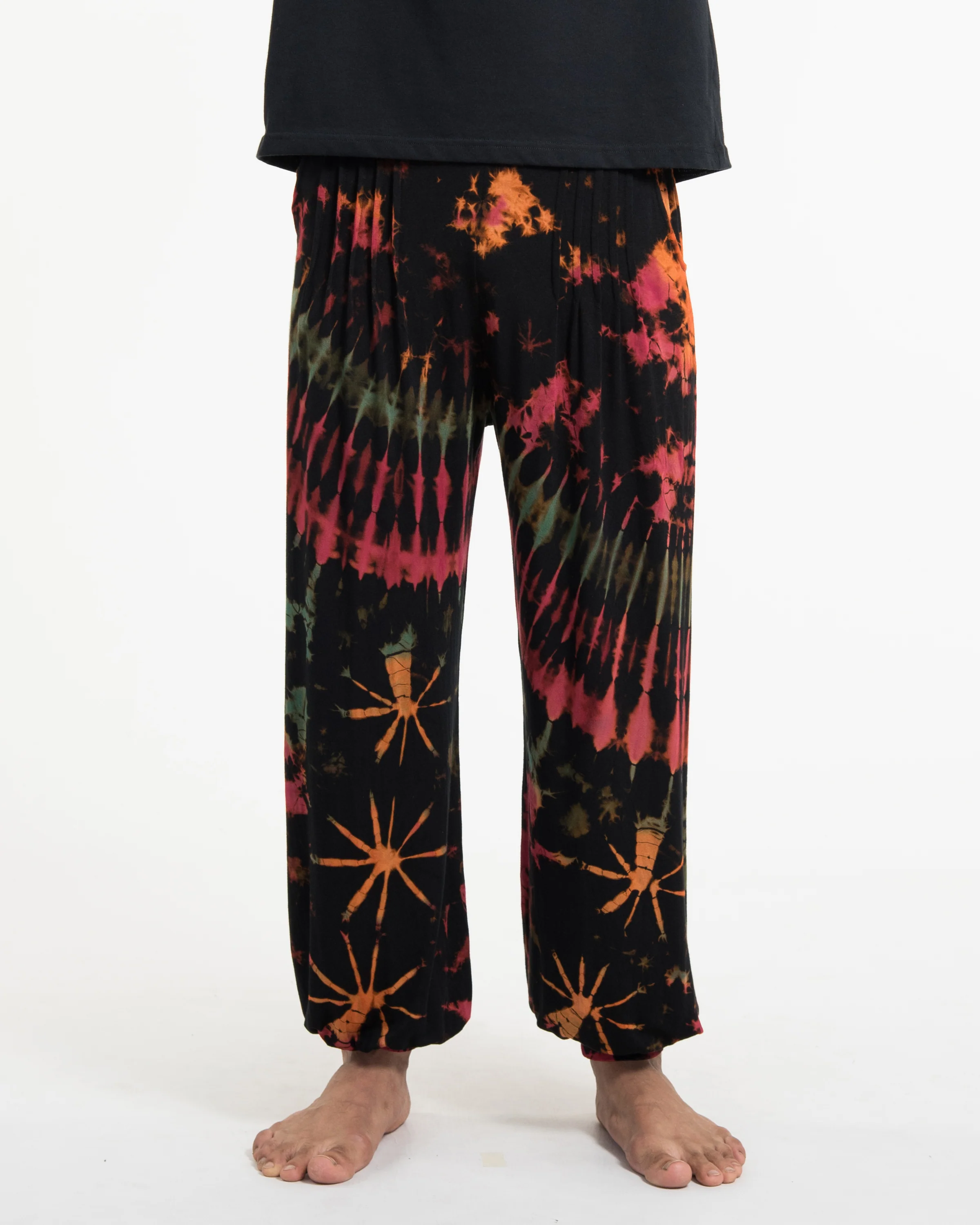 Tie Dye Cotton Men Harem Pants in Black Pink