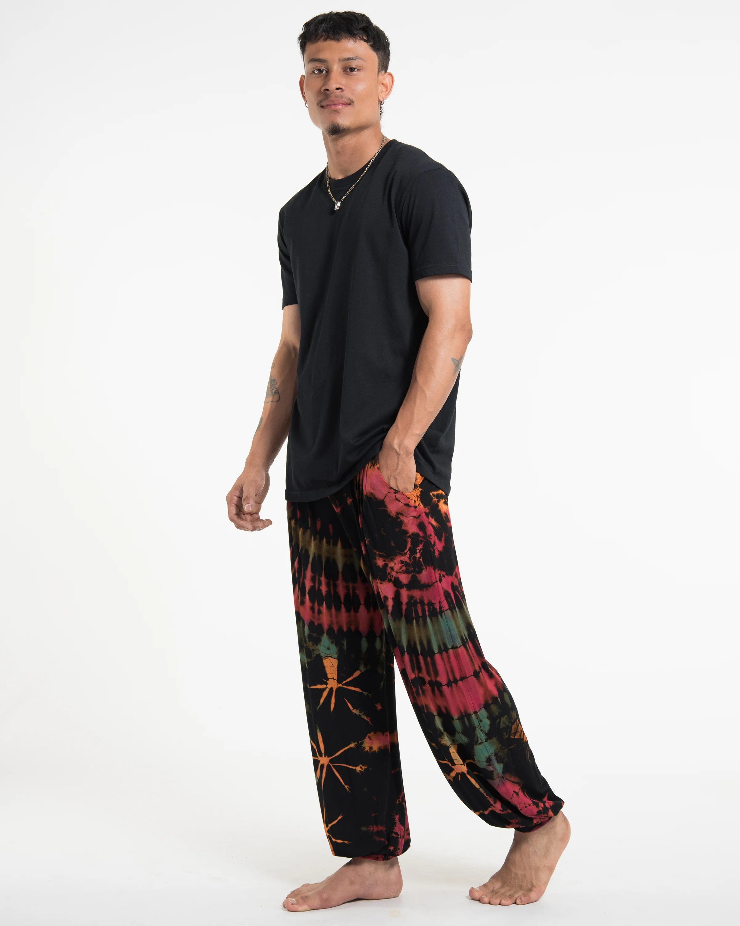 1216-Tie-Dye-Cotton-Men-Harem-Pants-in-Black-Pink-3.webp Tie Dye Cotton Men Harem Pants in Black Pink