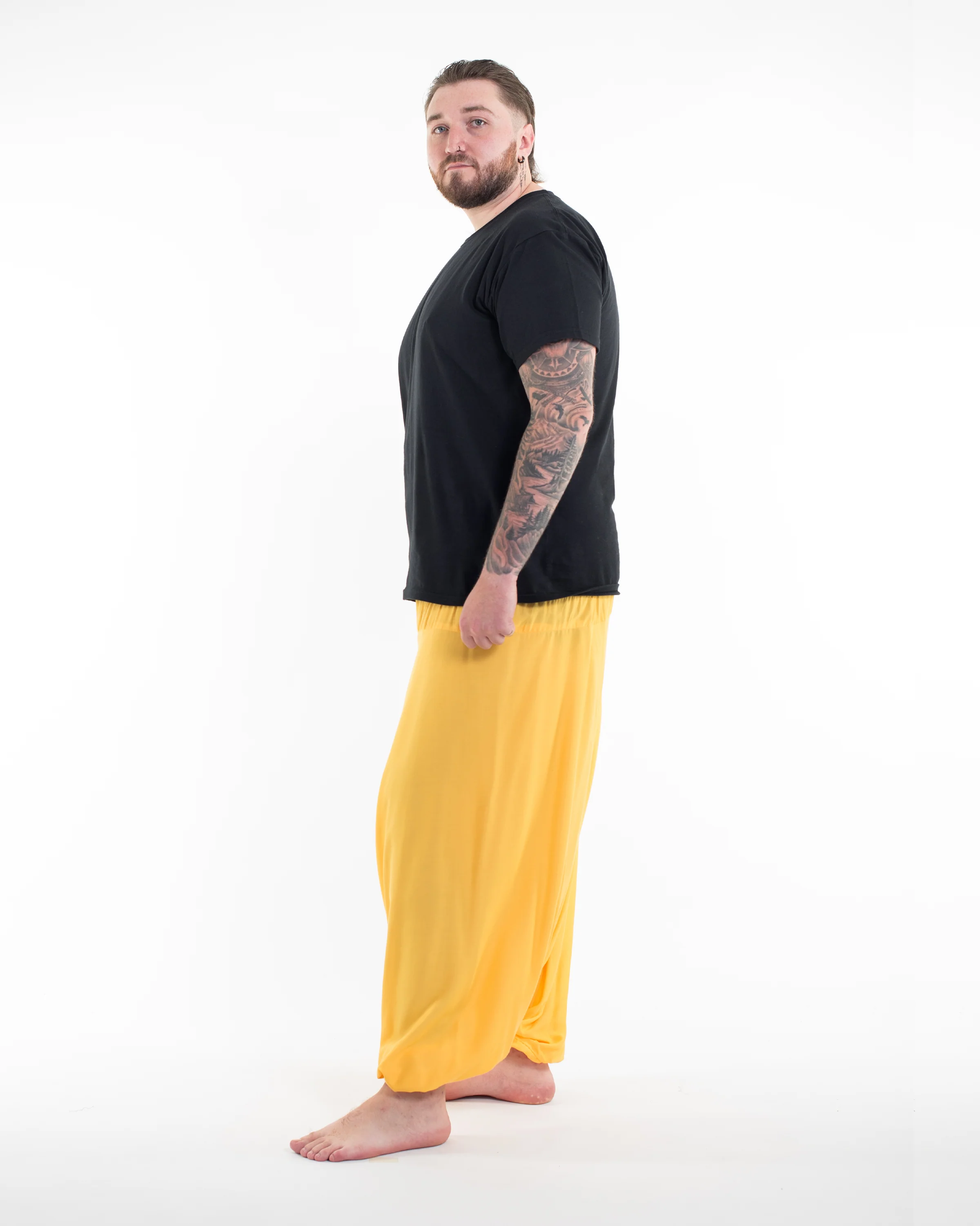 1217-Plus-Size-Solid-Color-Drop-Crotch-Men-s-Harem-Pants-in-Light-Yellow-3.webp Plus Size Solid Color Drop Crotch Men's Harem Pants in Light Yellow