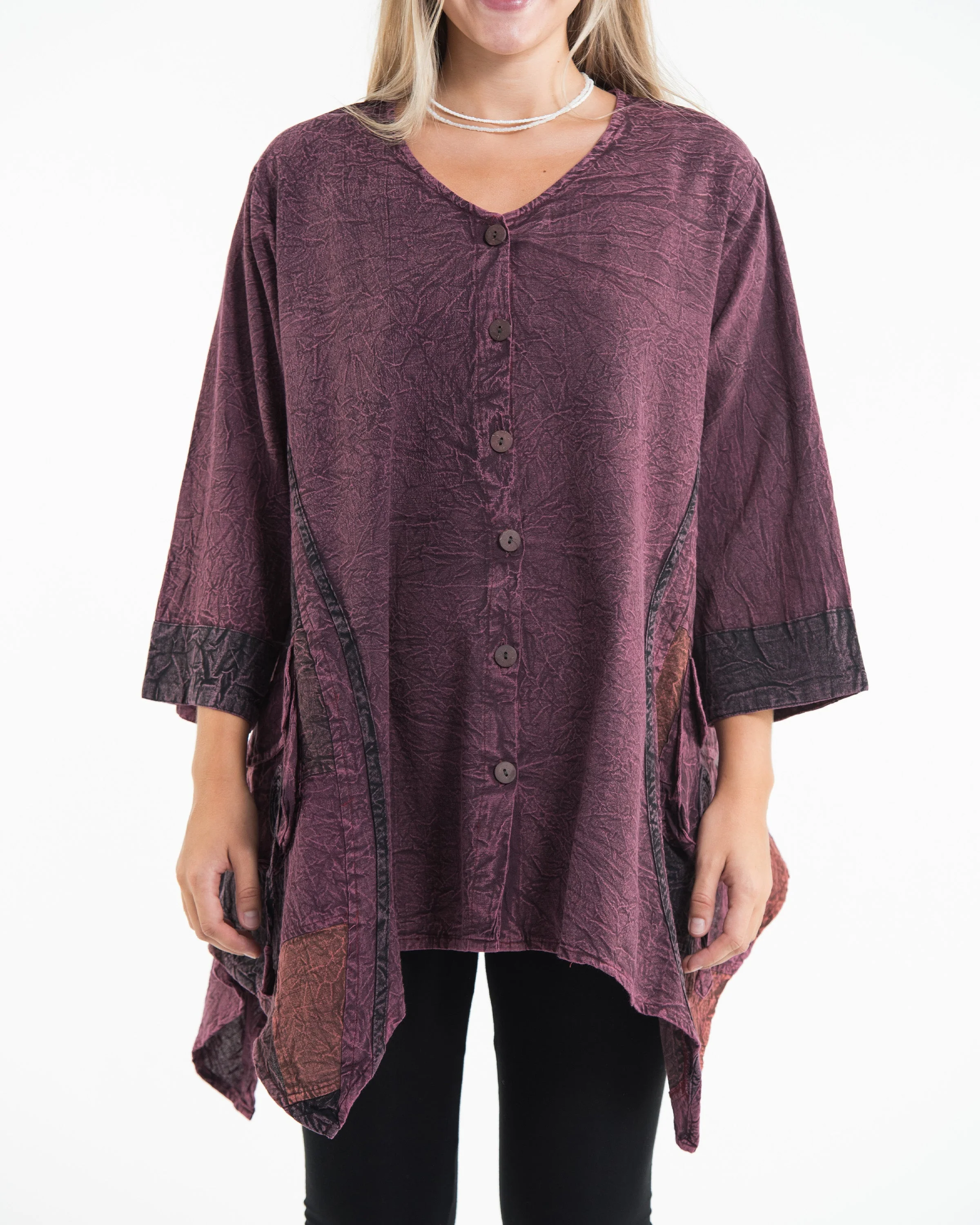 Unisex Patchwork Stonewashed Tunic Top in Purple
