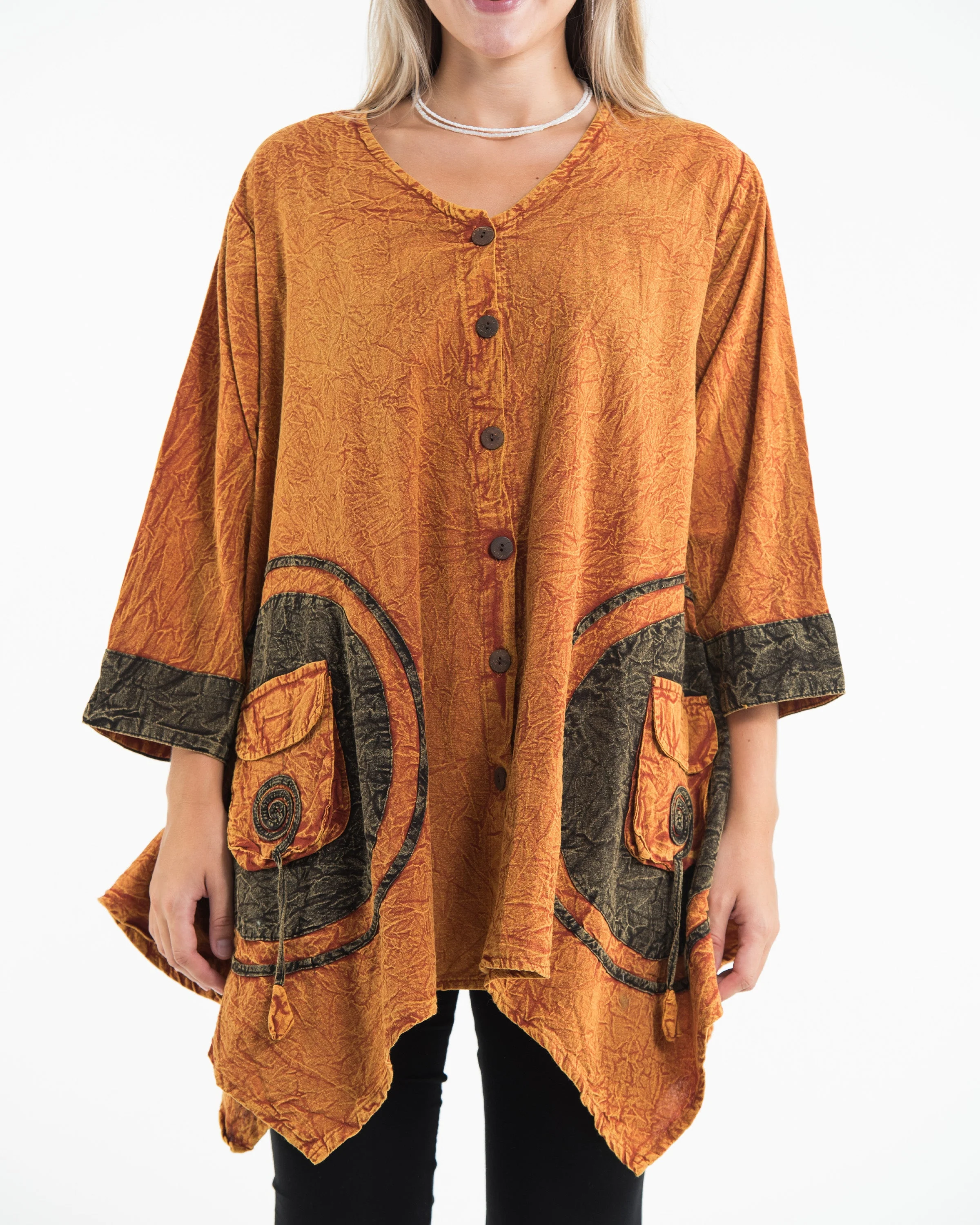 Unisex Spiral Stonewashed Tunic Top in Orange