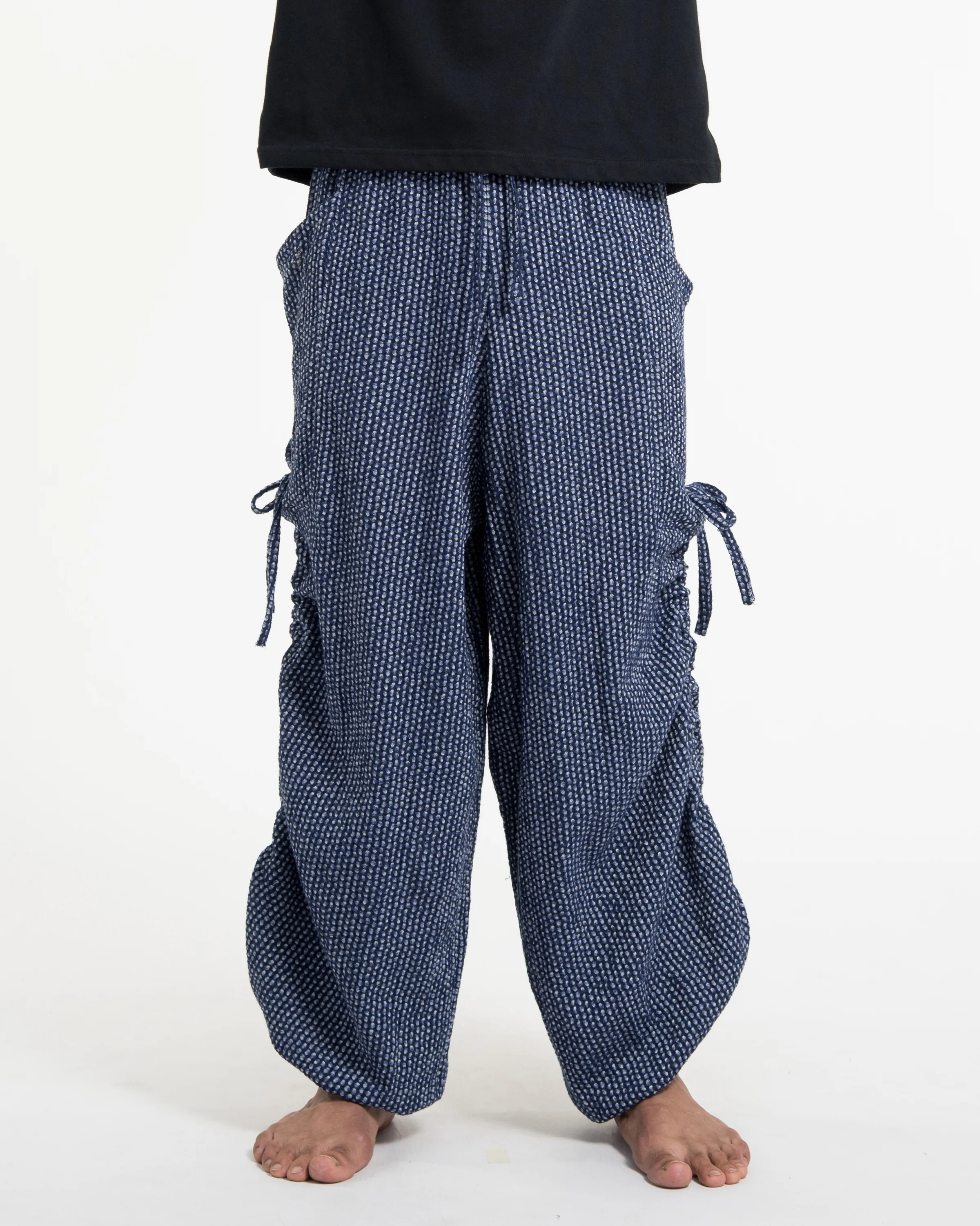 Men's Ribbed Linen Cotton Blend Pants in Blue