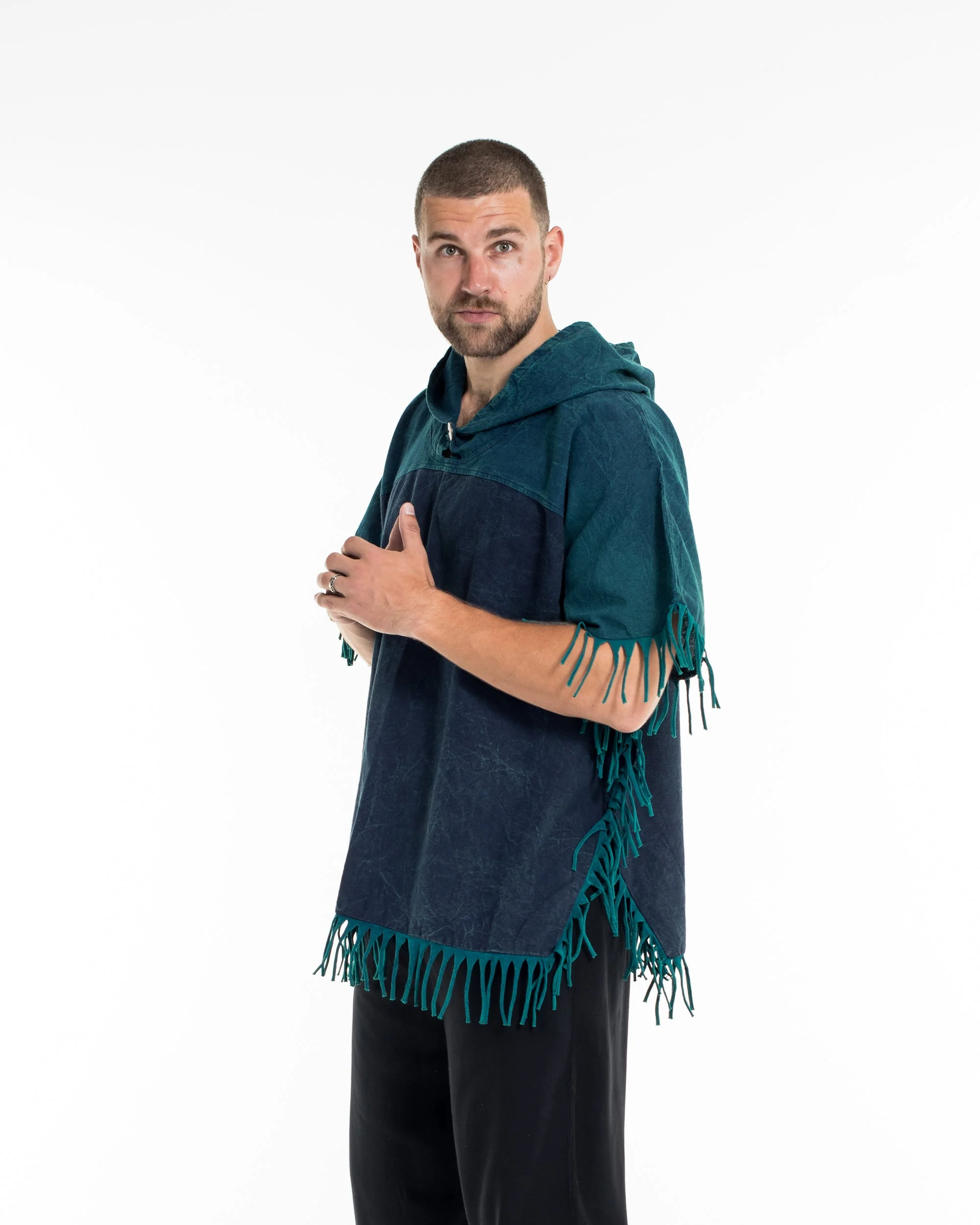 1223-Unisex-Stonewash-Hooded-Poncho-in-Blue-3.webp Unisex Stonewash Hooded Poncho in Blue