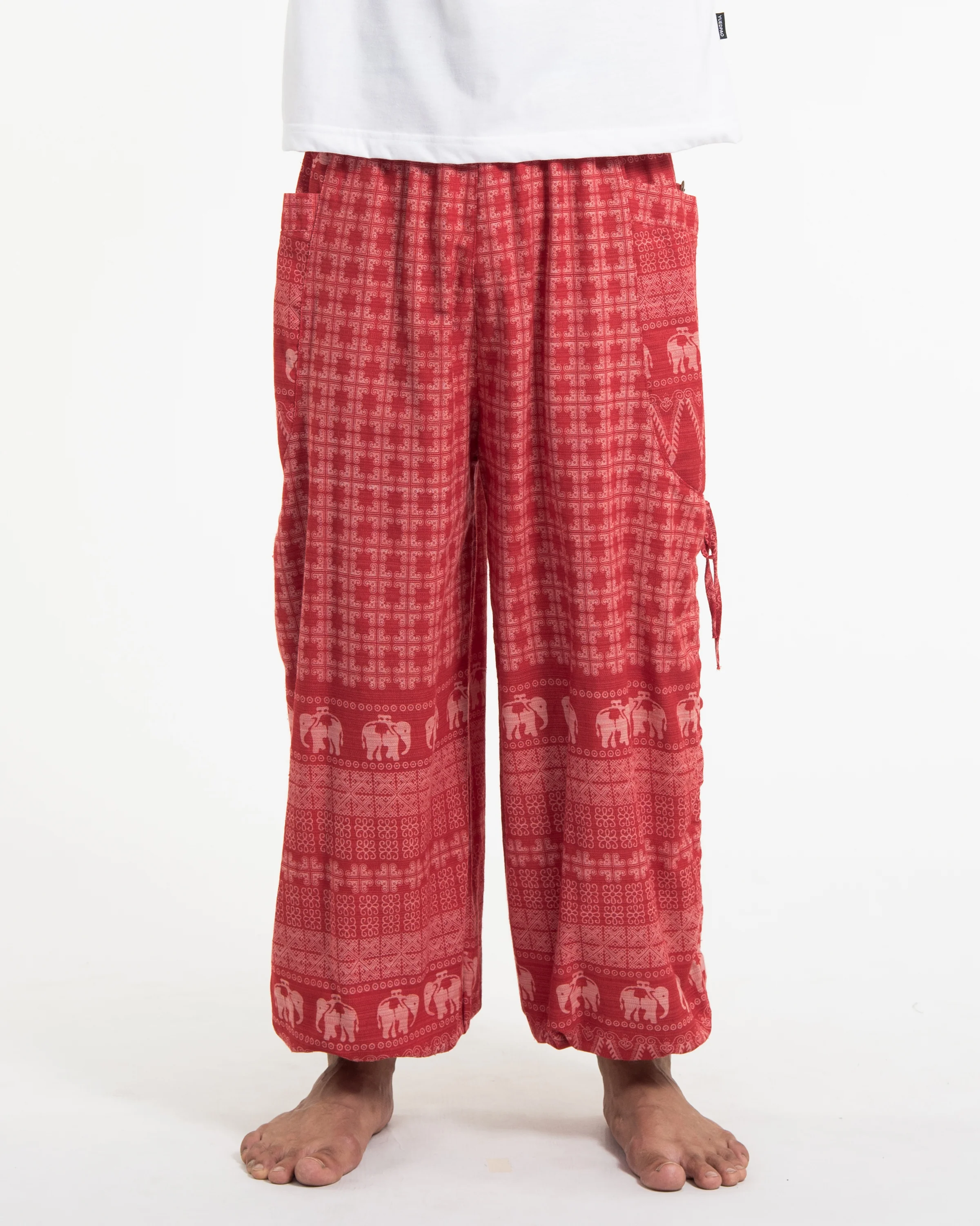 Men's Hill Tribe Cotton Elephant Pants in Red