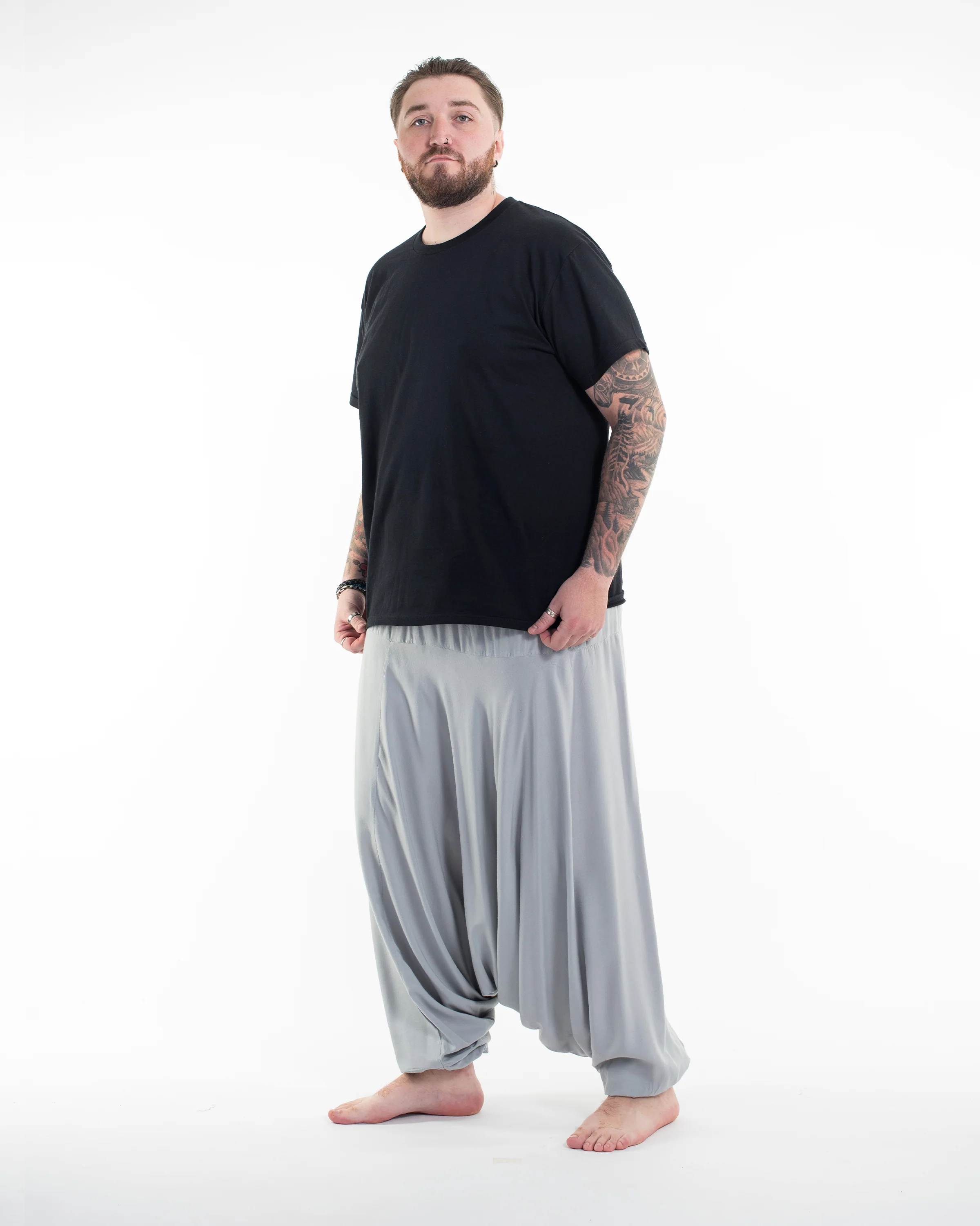 1225-Plus-Size-Solid-Color-Drop-Crotch-Men-s-Harem-Pants-in-Light-Gray-3.webp Plus Size Solid Color Drop Crotch Men's Harem Pants in Light Gray