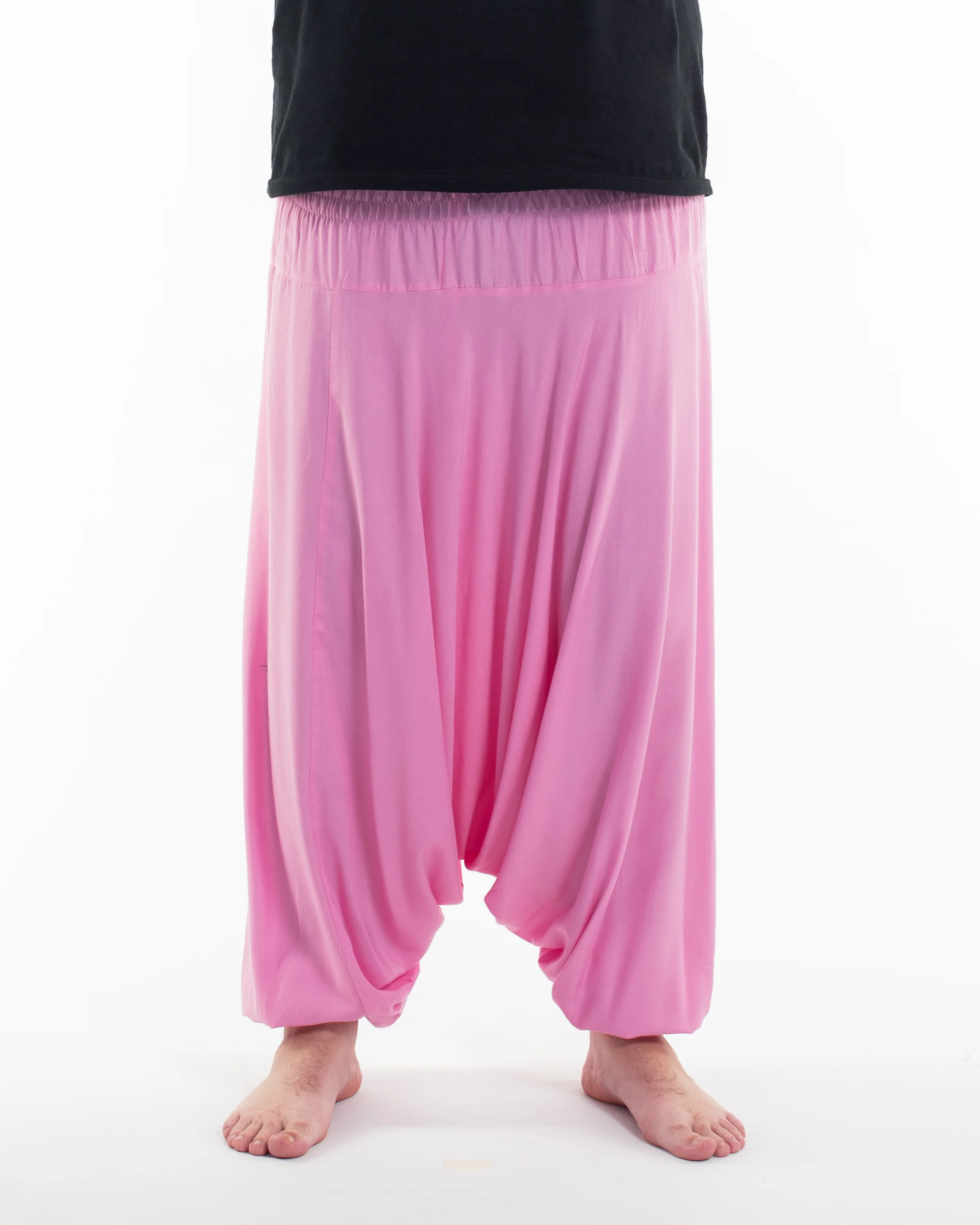1226-Plus-Size-Solid-Color-Drop-Crotch-Men-s-Harem-Pants-in-Light-Pink-2.webp Plus Size Solid Color Drop Crotch Men's Harem Pants in Light Pink