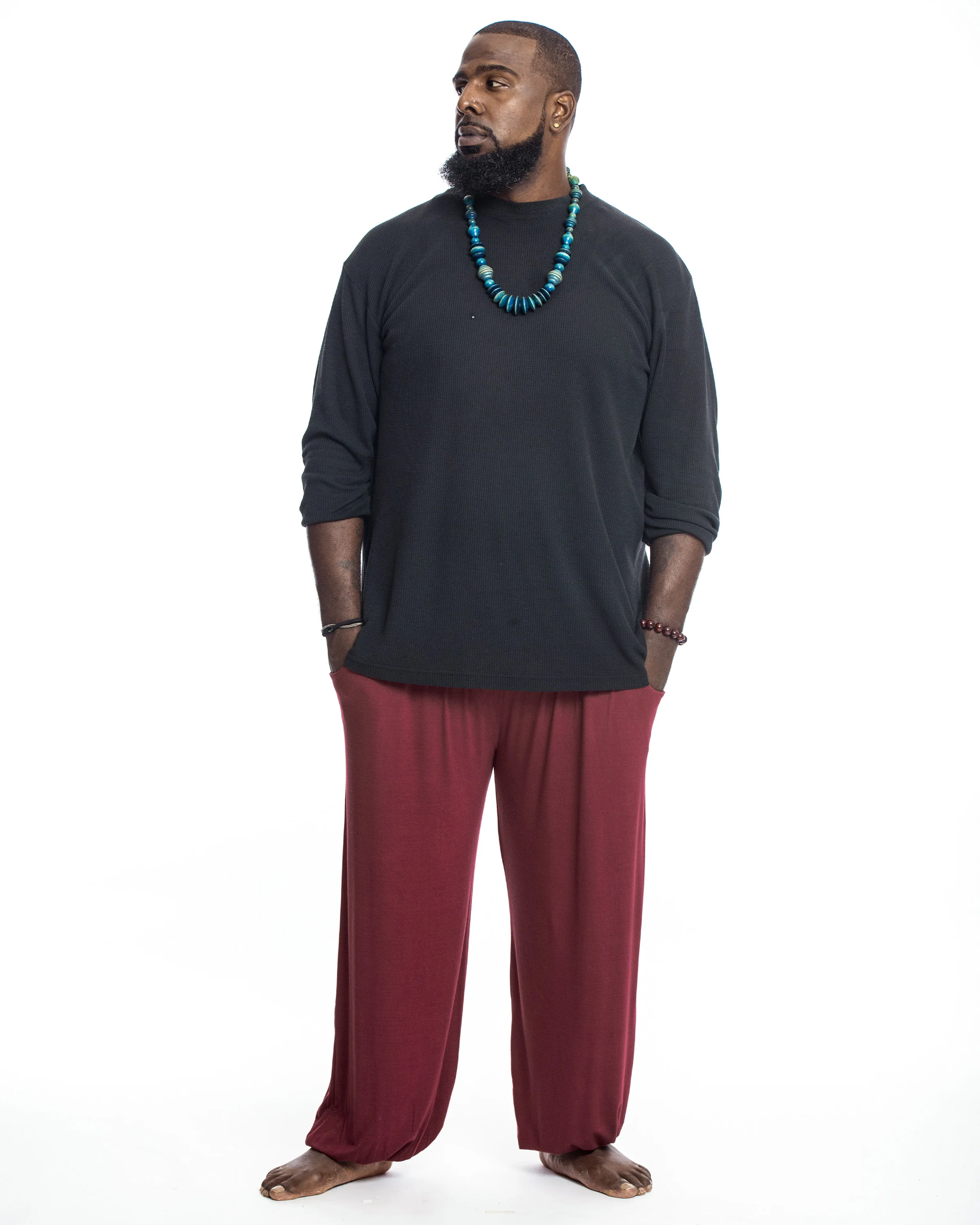 Plus Size Cotton Men Harem Pants in Solid Maroon
