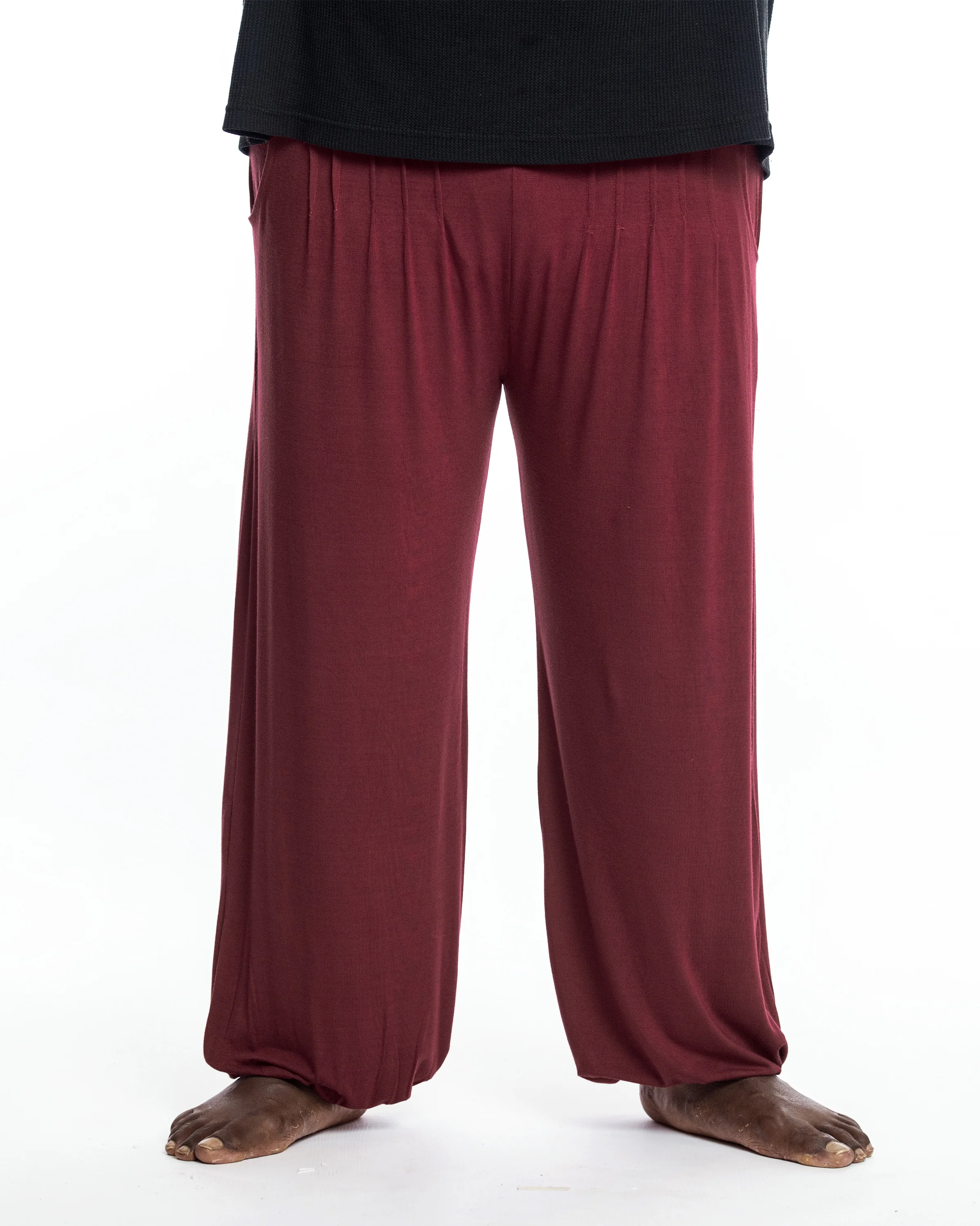 Plus Size Cotton Men Harem Pants in Solid Maroon