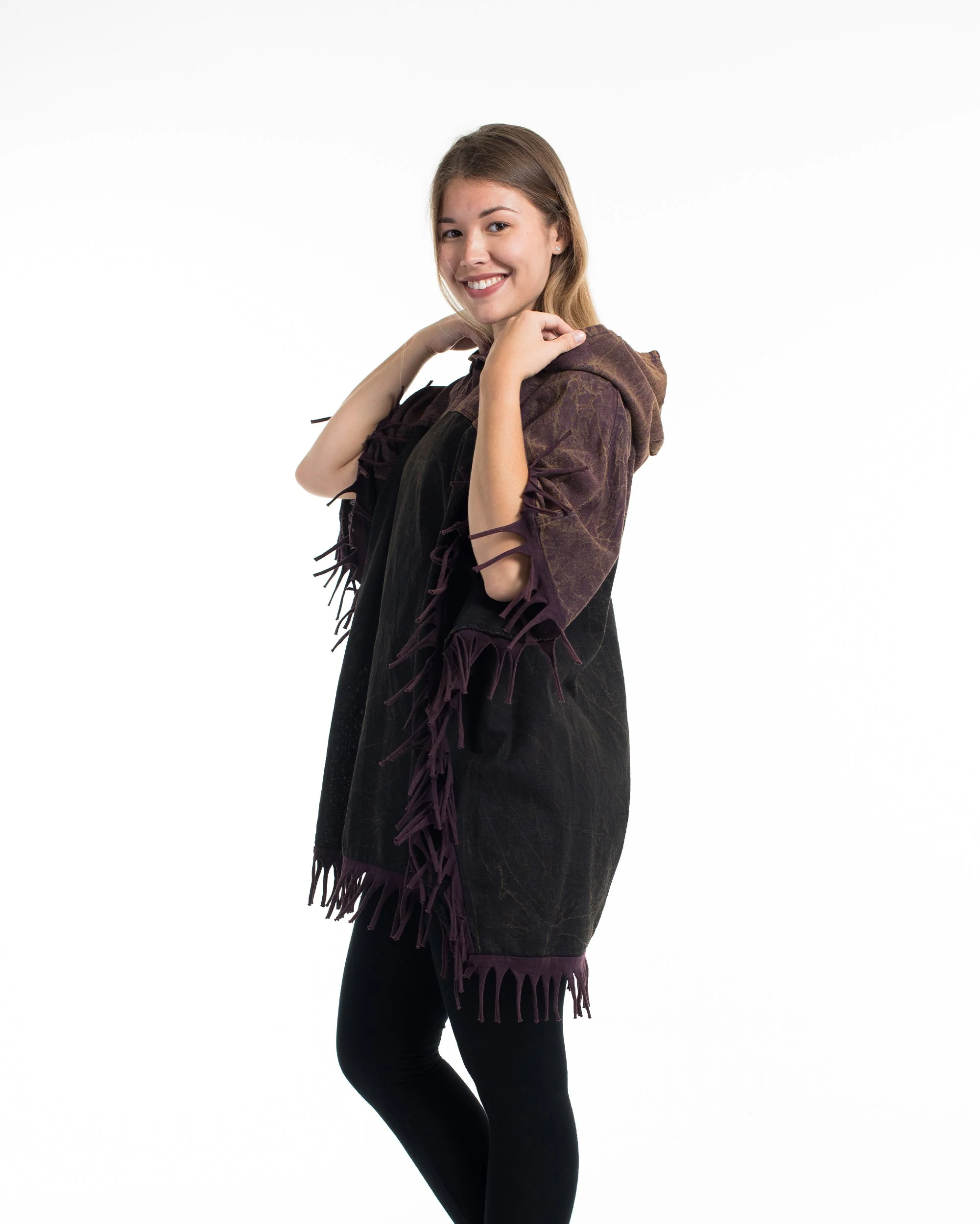 1233-Unisex-Stonewash-Hooded-Poncho-in-Black-Purple-3.webp Unisex Stonewash Hooded Poncho in Black Purple