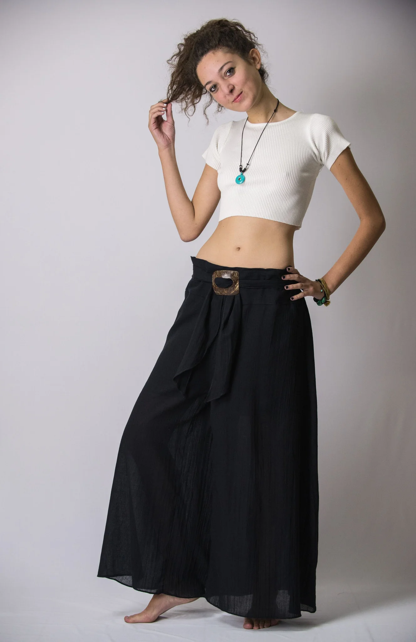 Women's Thai Harem Palazzo Pants in Solid Black