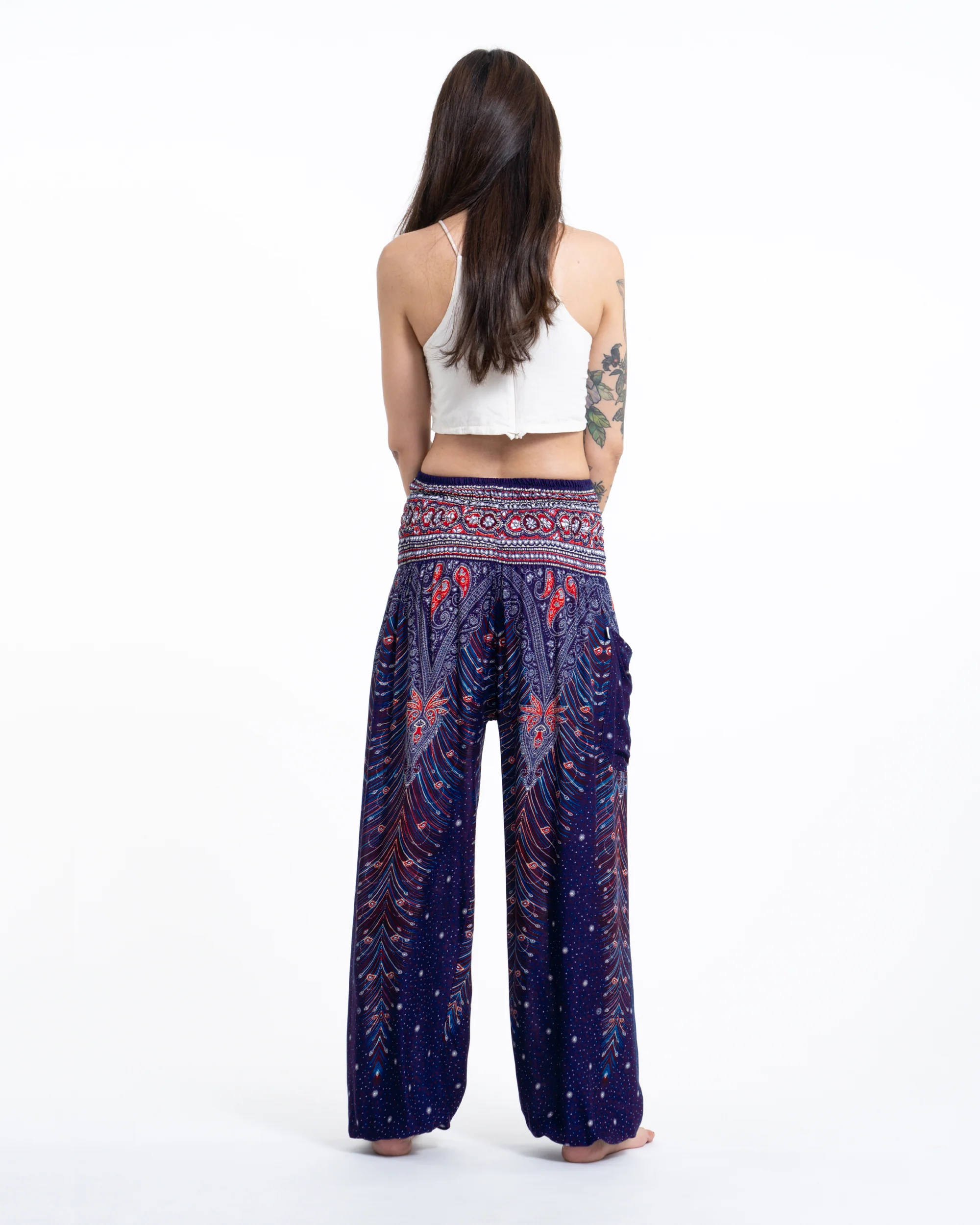 1254-Peacock-Feathers-Women-s-Harem-Pants-in-Blue-4.webp Peacock Feathers Women's Harem Pants in Blue