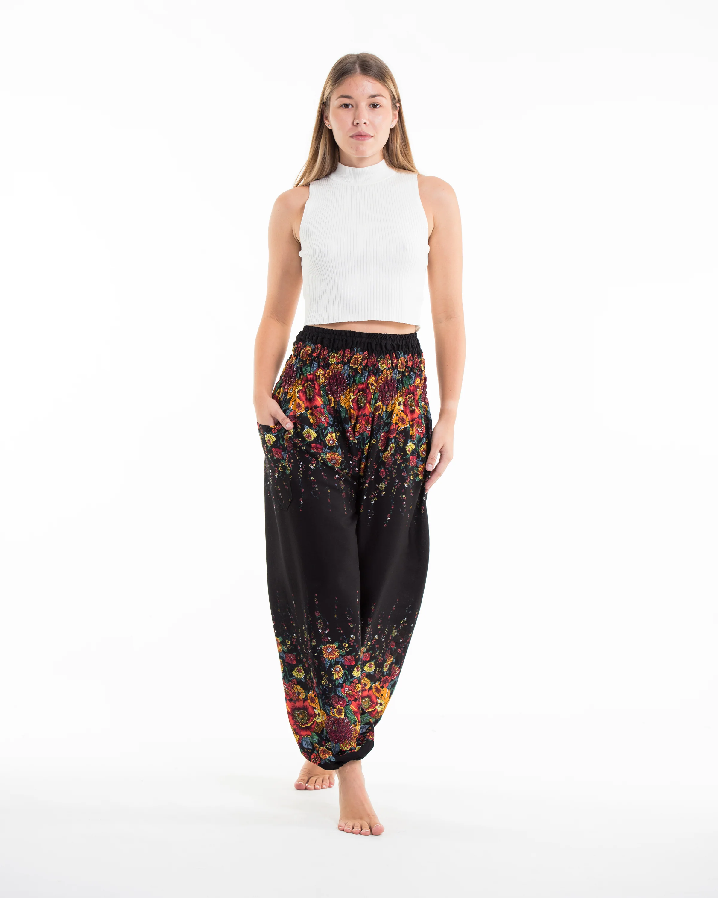 Floral Women's Harem Pants in Black