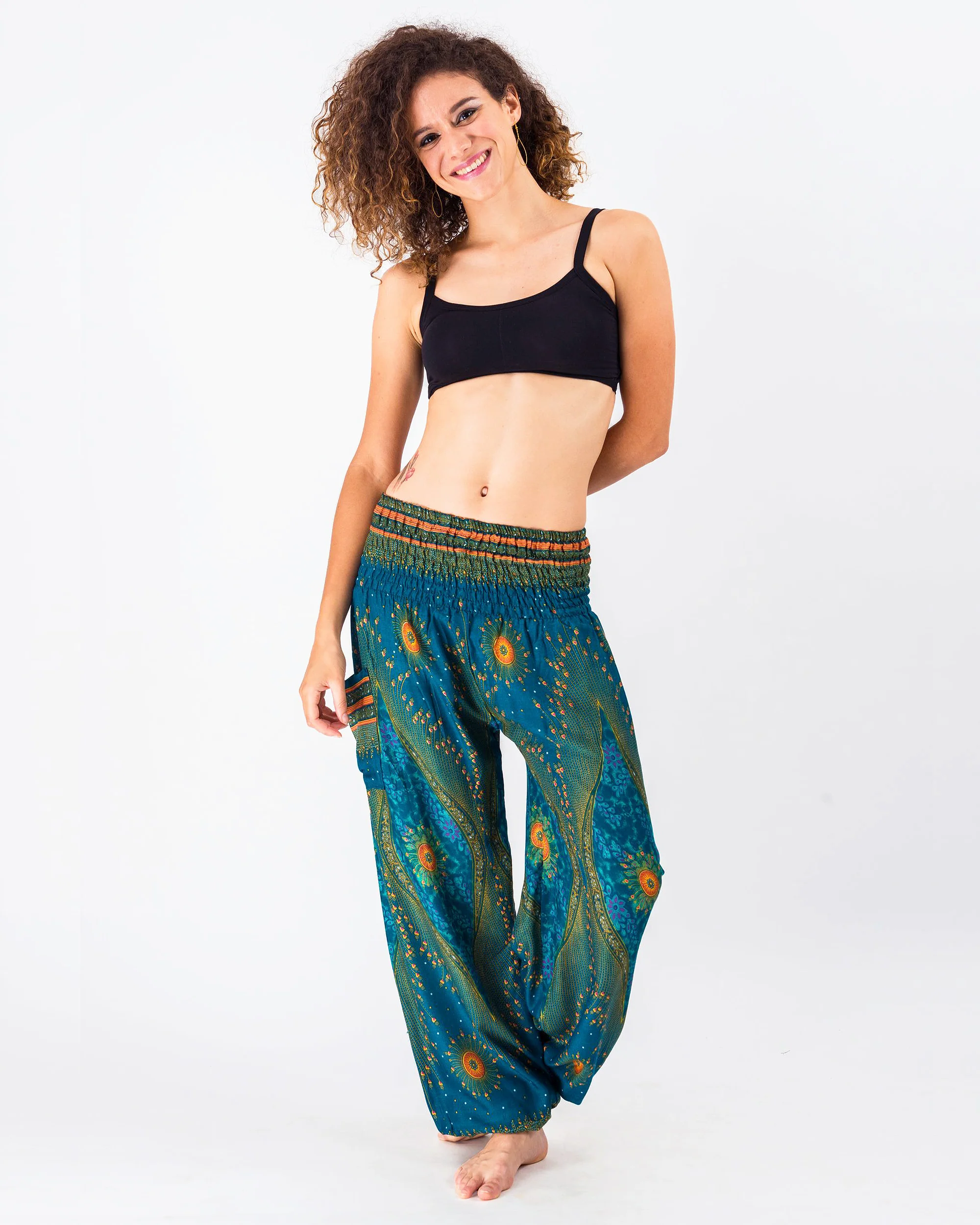Peacock Eye Women's Harem Pants in Turquoise