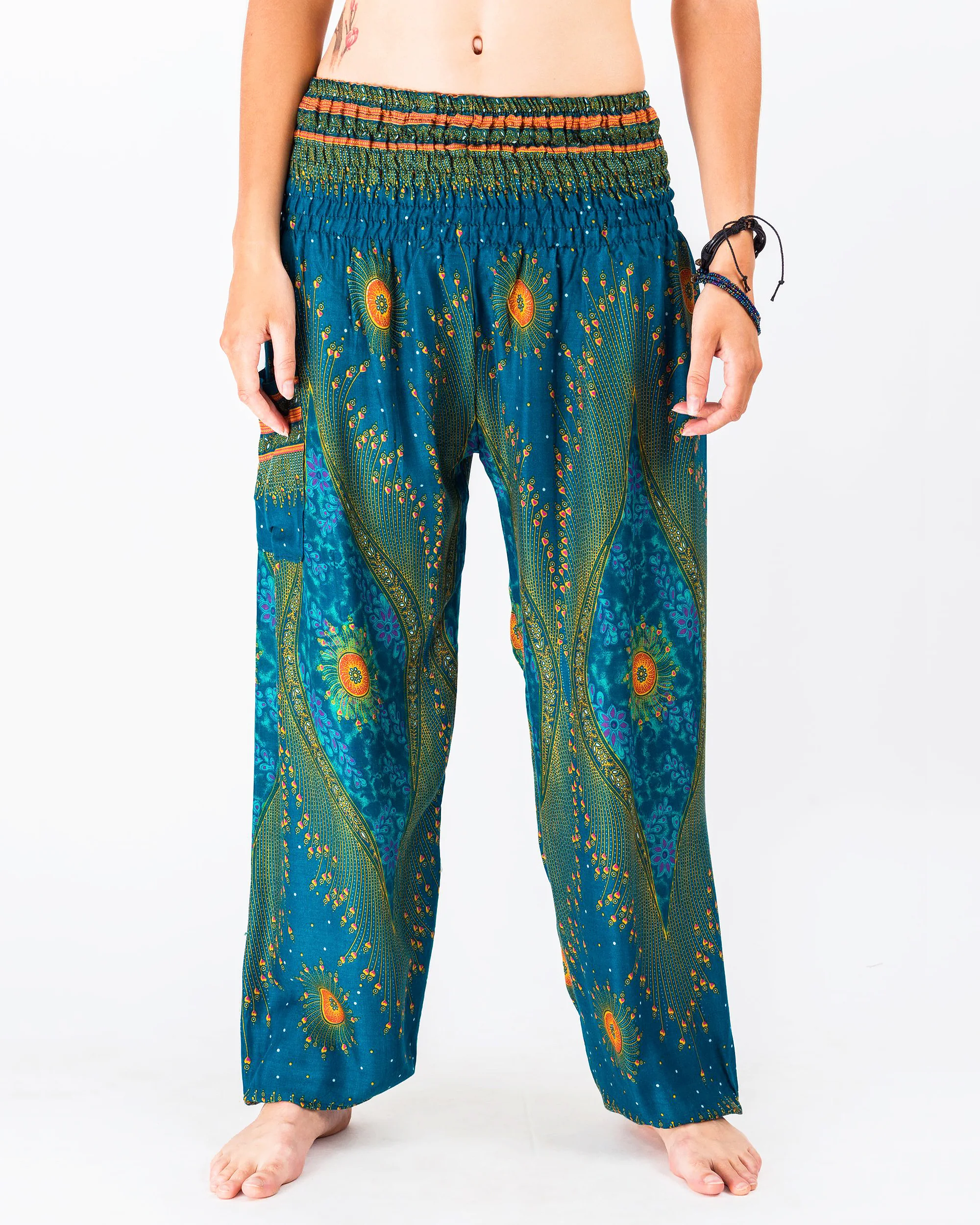 Peacock Eye Women's Harem Pants in Turquoise