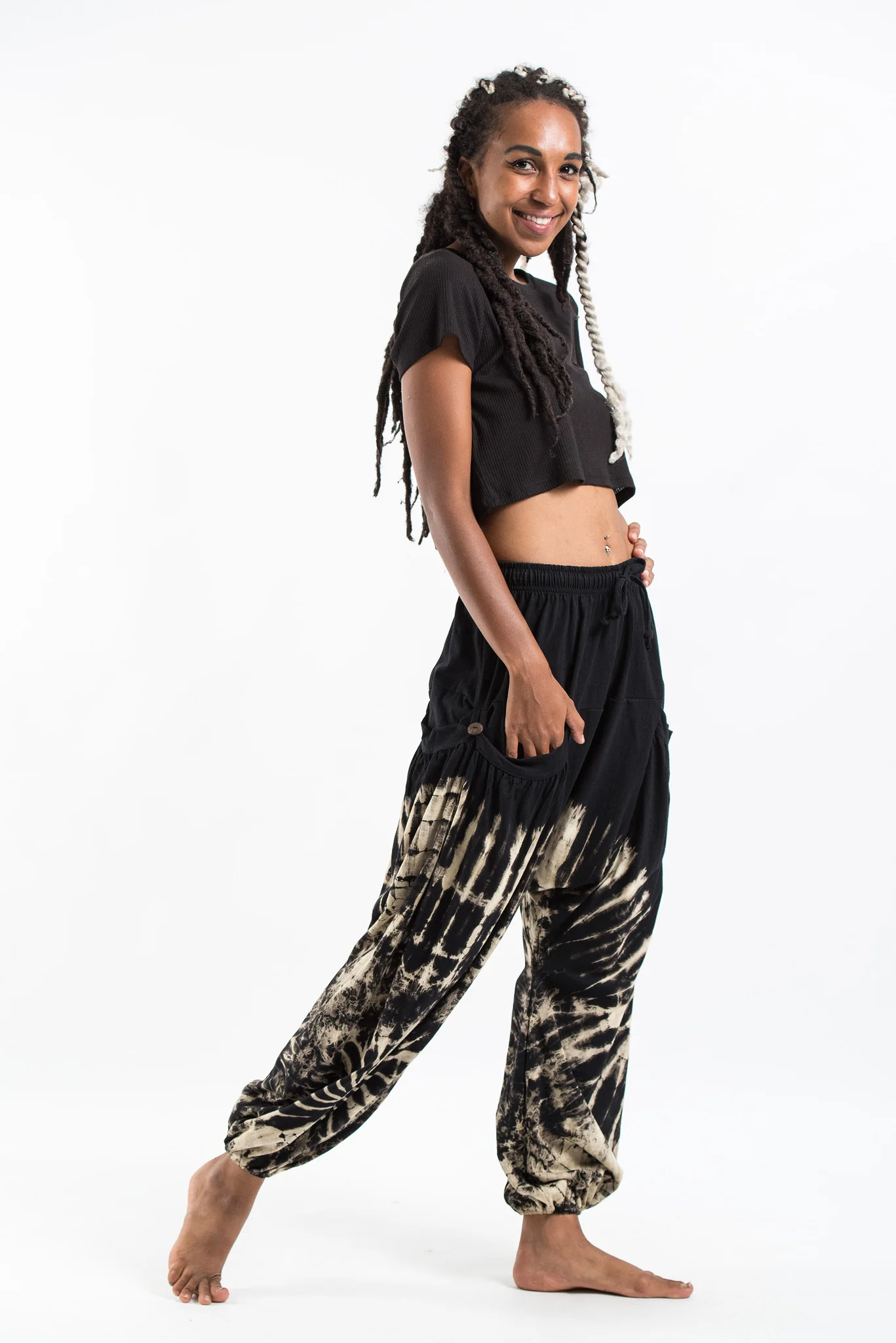 1261-Tie-Dye-Cotton-Women-Harem-Pants-in-Black-3.webp Tie Dye Cotton Women Harem Pants in Black