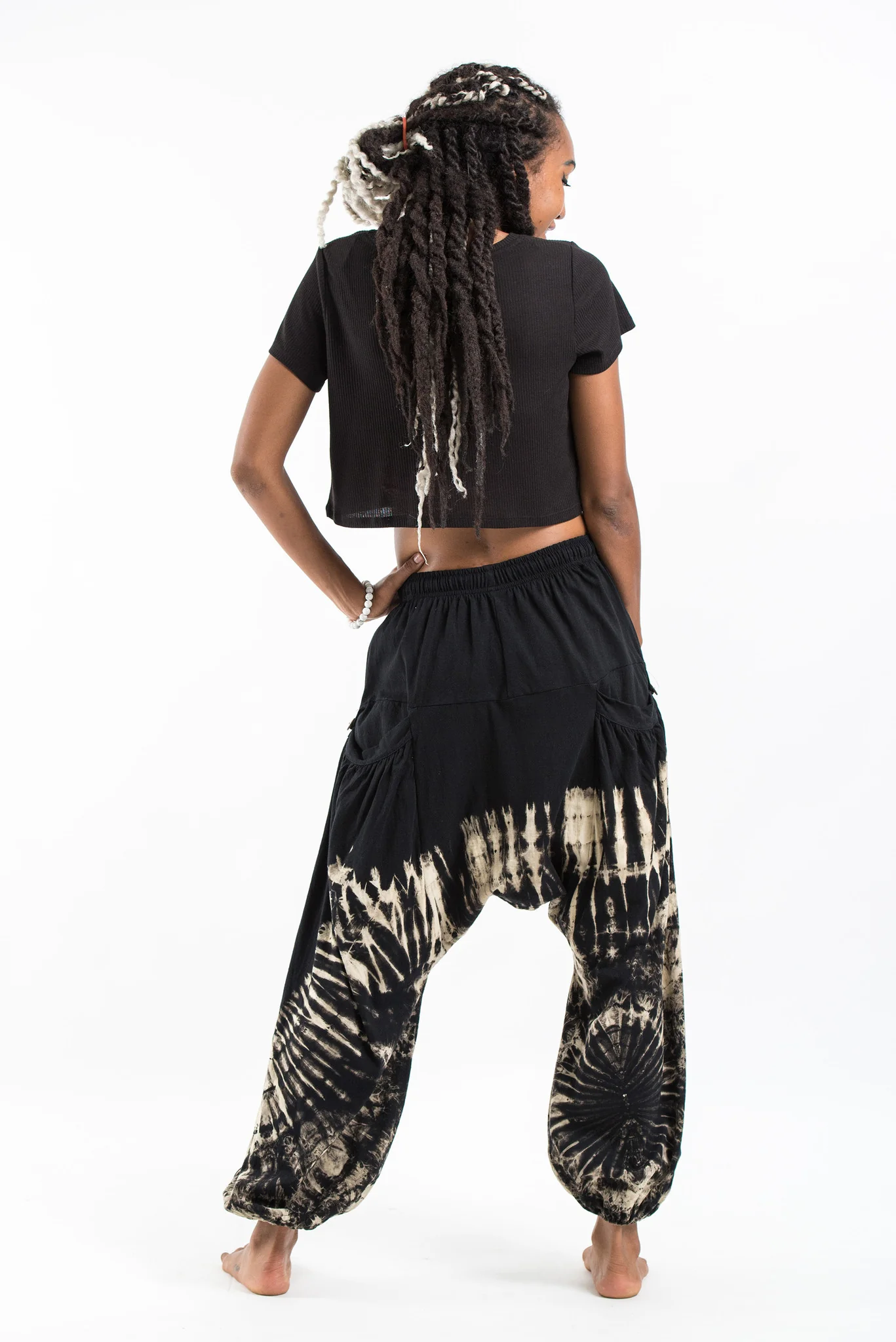 1261-Tie-Dye-Cotton-Women-Harem-Pants-in-Black-4.webp Tie Dye Cotton Women Harem Pants in Black