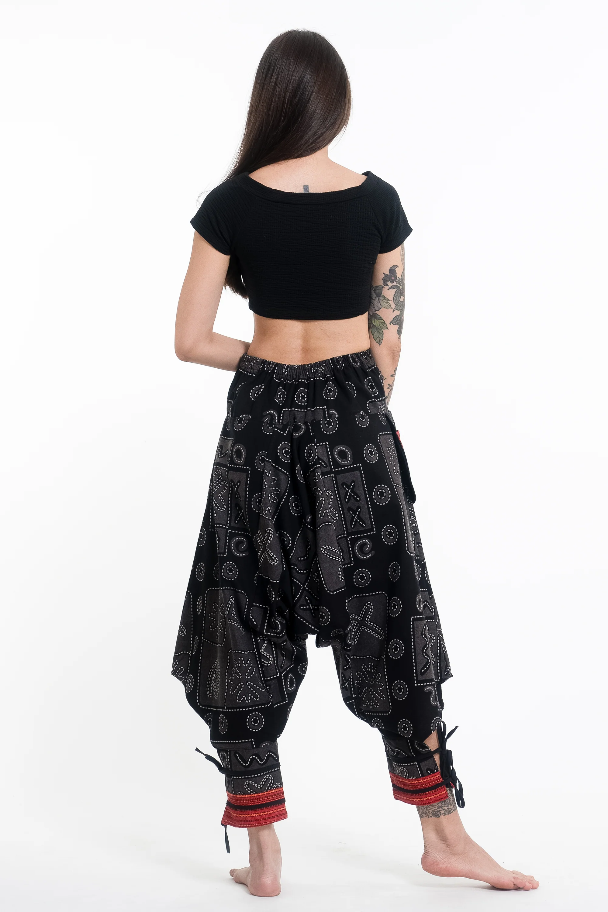1269-Black-and-Gray-Thai-Hill-Tribe-Fabric-Women-s-Harem-Pants-with-Ankle-Straps-4.webp Black and Gray Thai Hill Tribe Fabric Women's Harem Pants with Ankle Straps