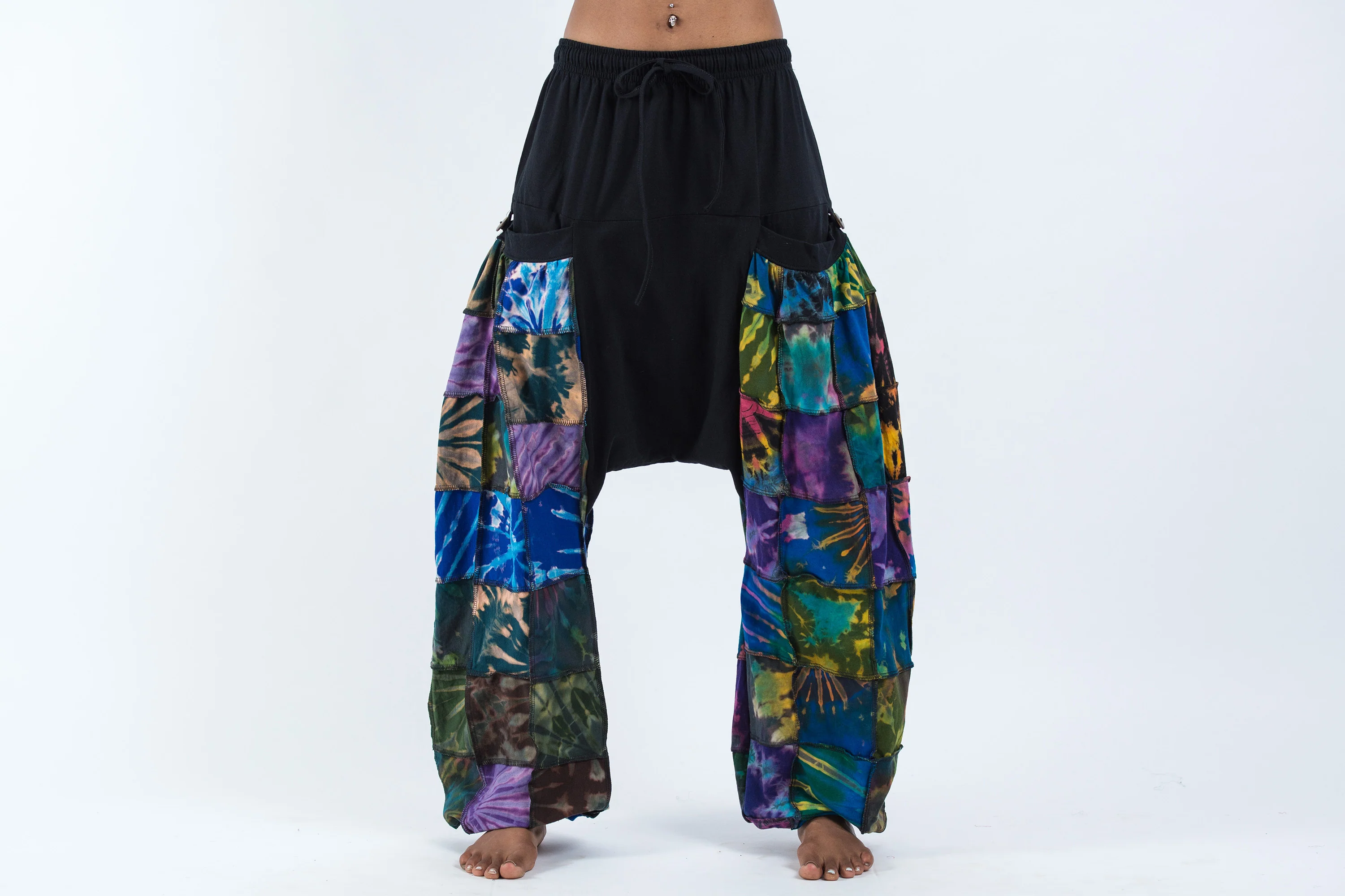 1280-Tie-Dye-Cotton-Women-Harem-Pants-in-Patchwork-Black-2.webp Tie Dye Cotton Women Harem Pants in Patchwork Black