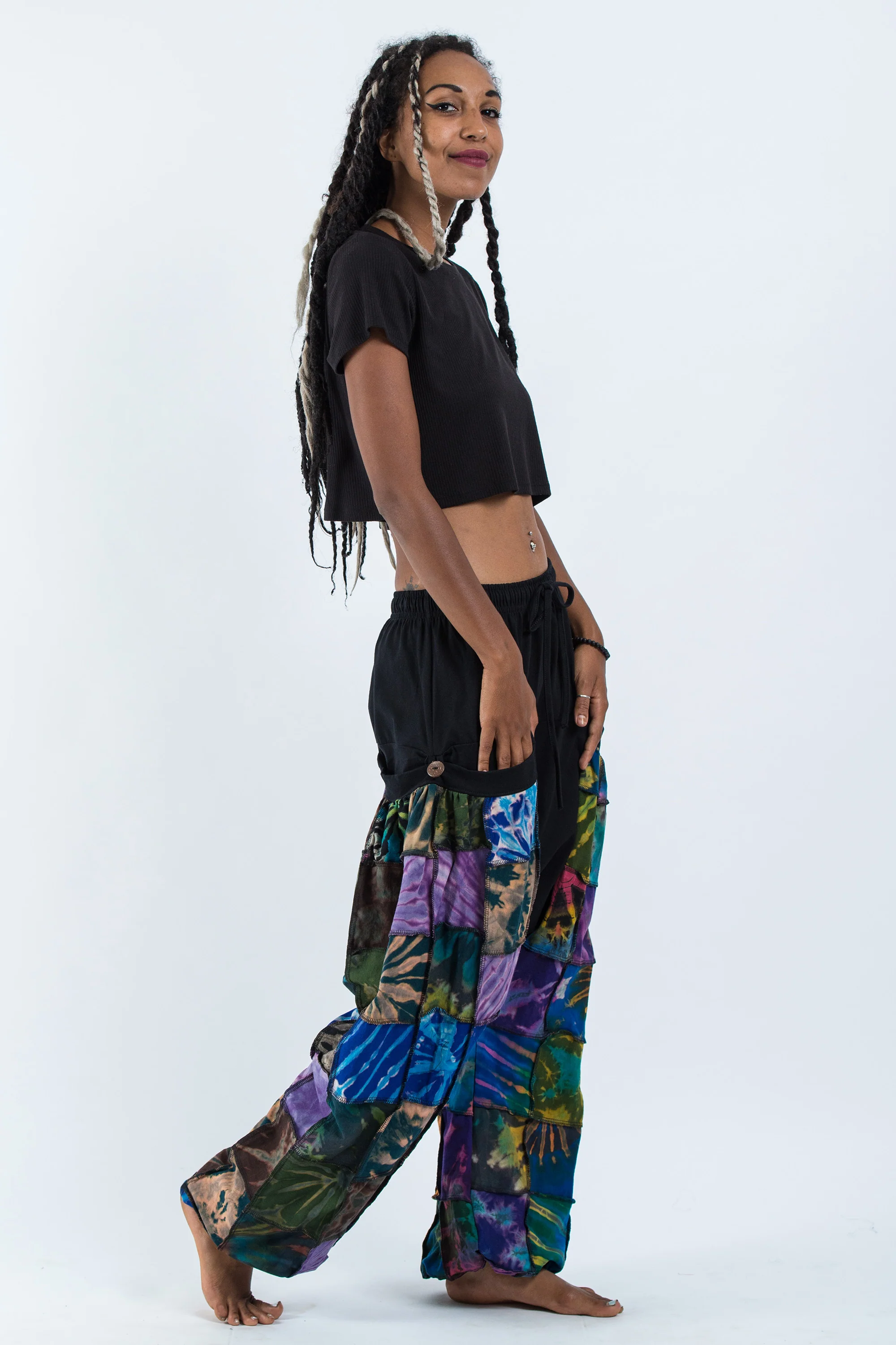 1280-Tie-Dye-Cotton-Women-Harem-Pants-in-Patchwork-Black-3.webp Tie Dye Cotton Women Harem Pants in Patchwork Black
