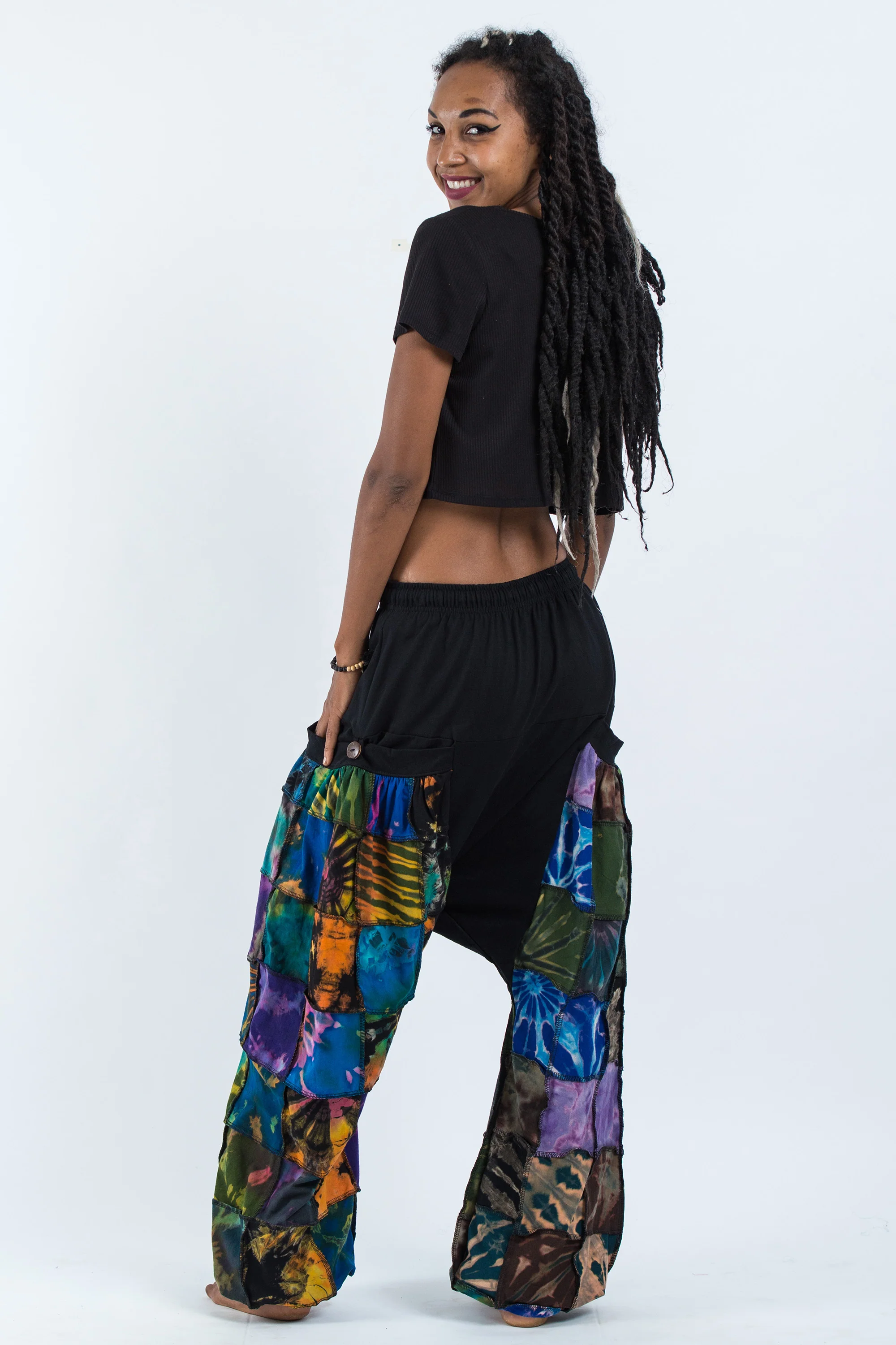 1280-Tie-Dye-Cotton-Women-Harem-Pants-in-Patchwork-Black-4.webp Tie Dye Cotton Women Harem Pants in Patchwork Black
