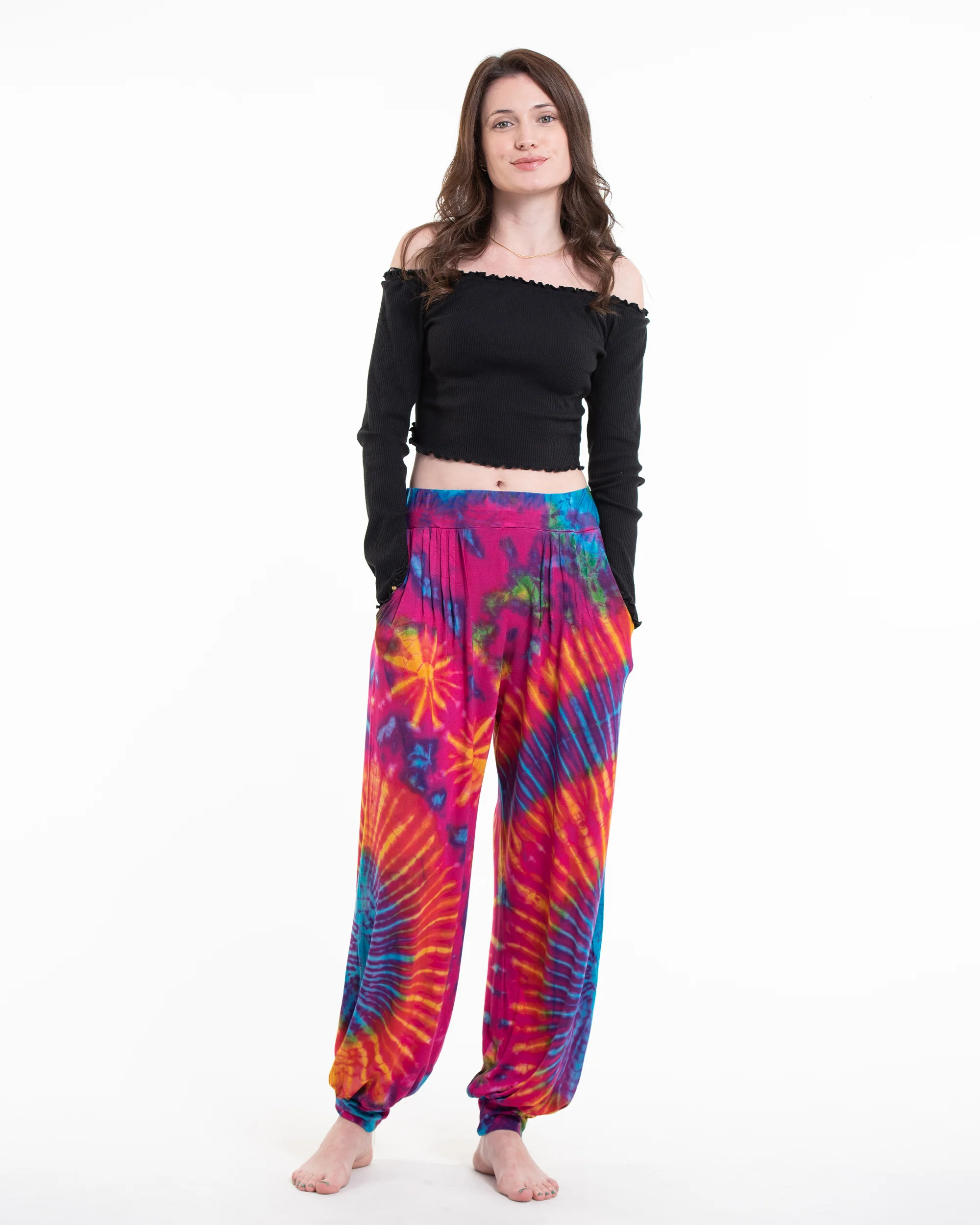 Tie Dye Cotton Women Harem Pants in Pink