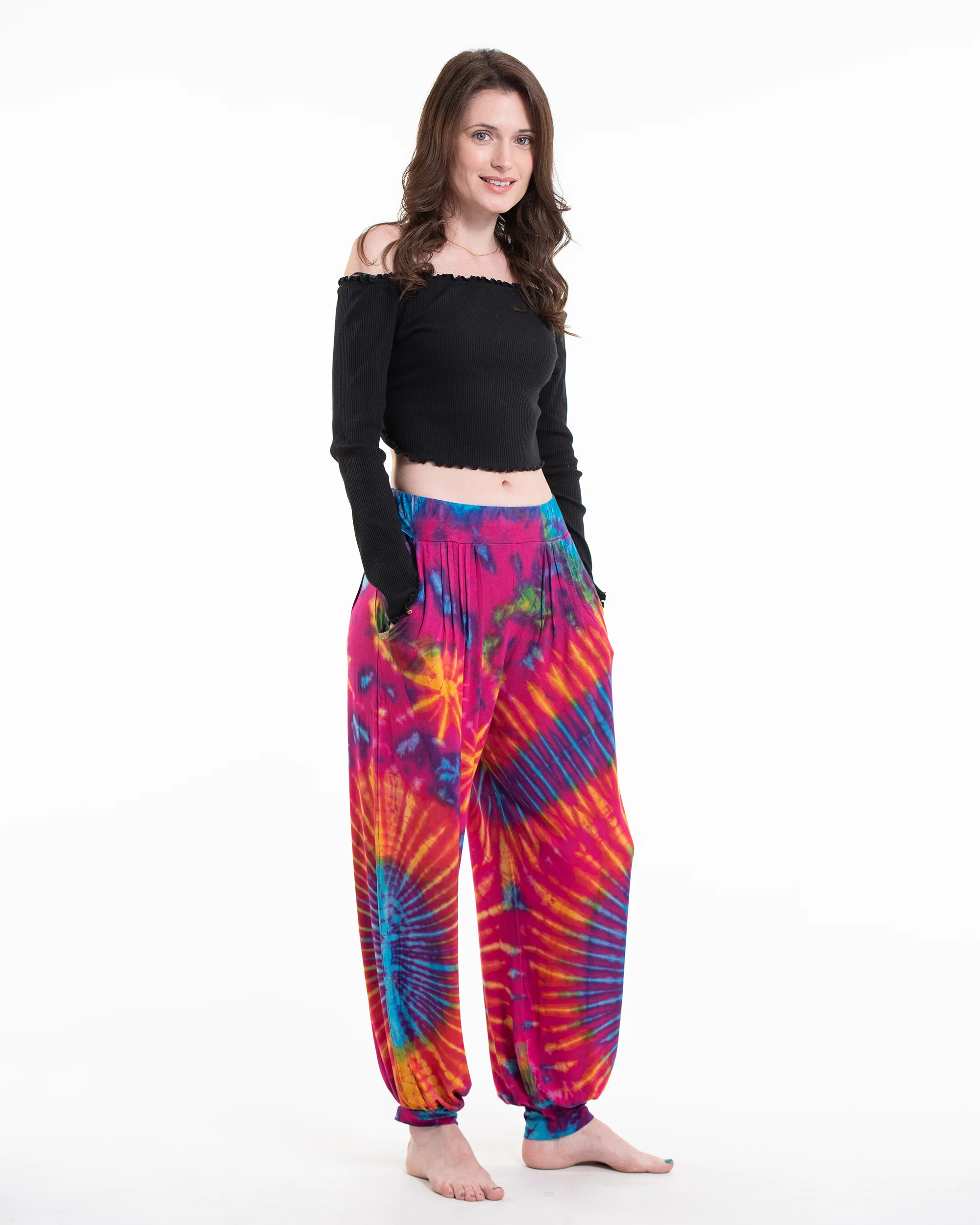 1286-Tie-Dye-Cotton-Women-Harem-Pants-in-Pink-3.webp Tie Dye Cotton Women Harem Pants in Pink