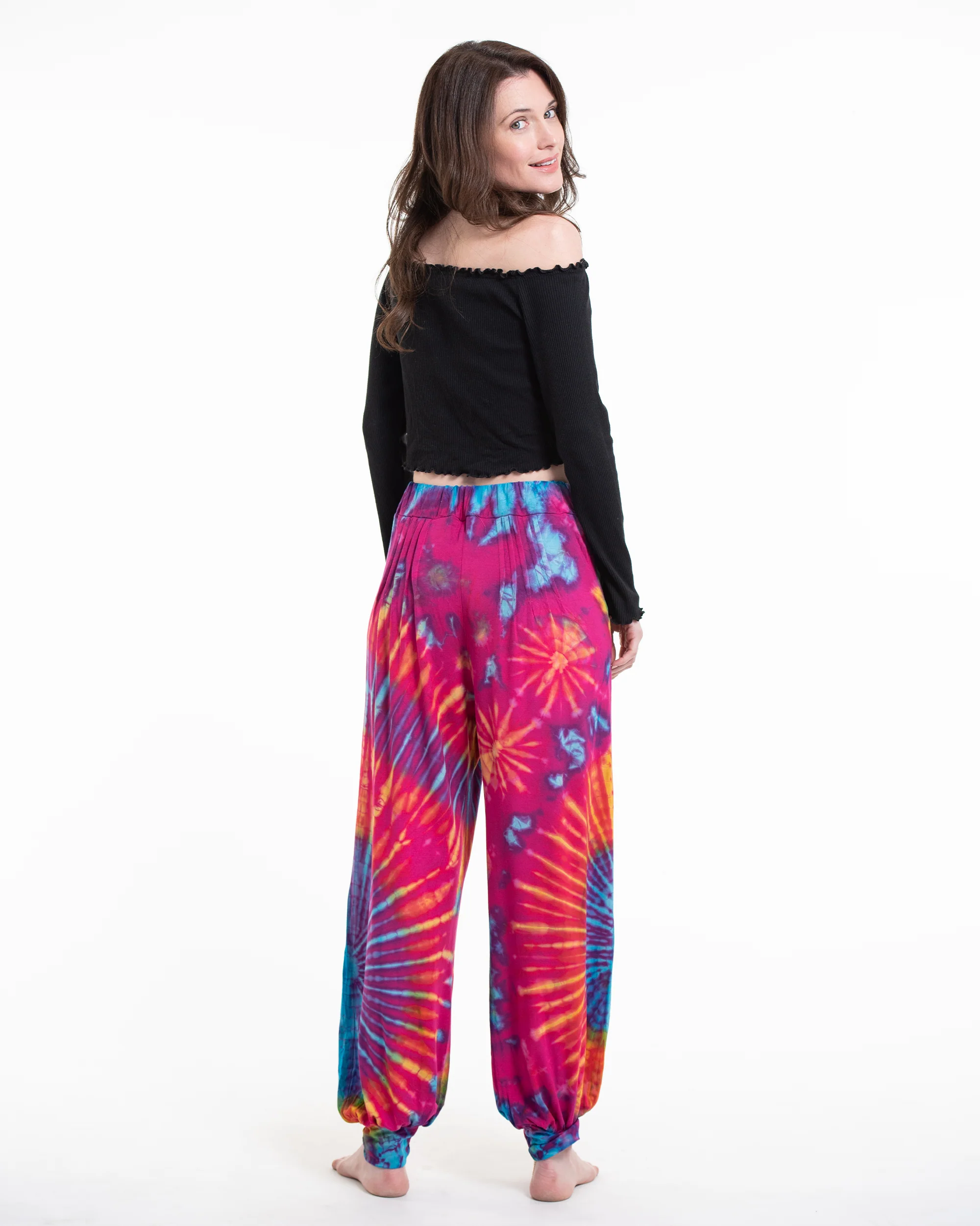 1286-Tie-Dye-Cotton-Women-Harem-Pants-in-Pink-4.webp Tie Dye Cotton Women Harem Pants in Pink