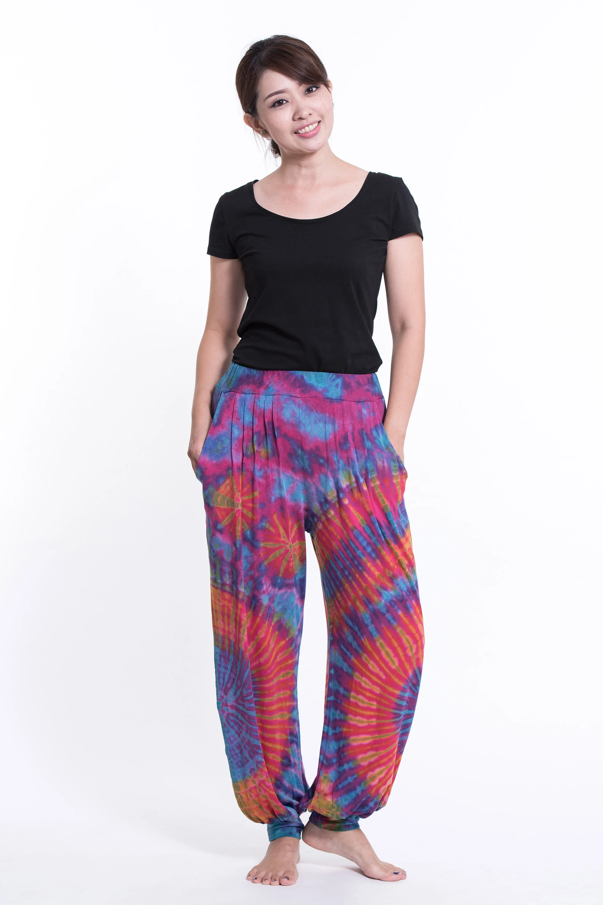 1286-Tie-Dye-Cotton-Women-Harem-Pants-in-Pink-5.webp Tie Dye Cotton Women Harem Pants in Pink