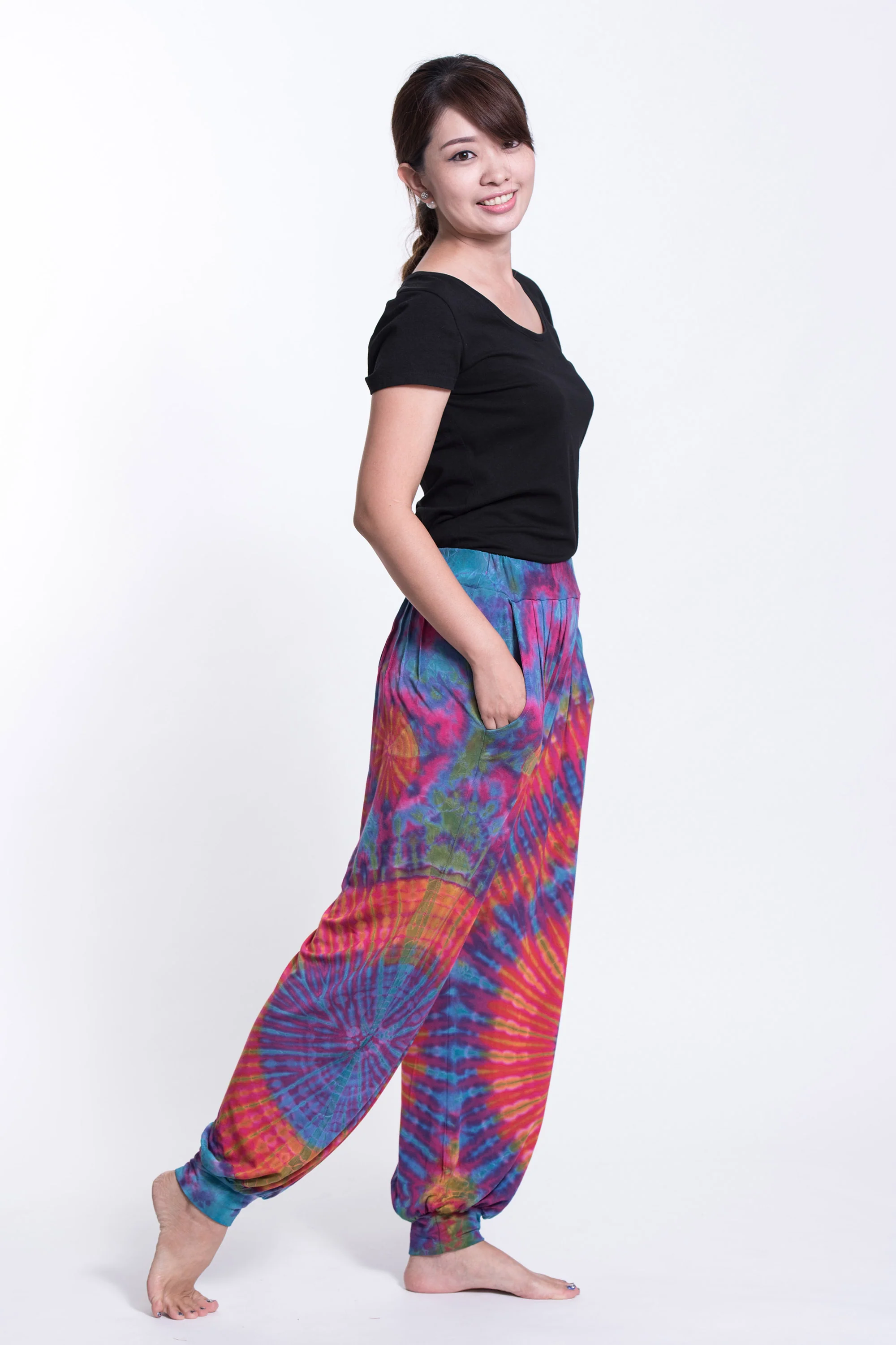 1286-Tie-Dye-Cotton-Women-Harem-Pants-in-Pink-7.webp Tie Dye Cotton Women Harem Pants in Pink