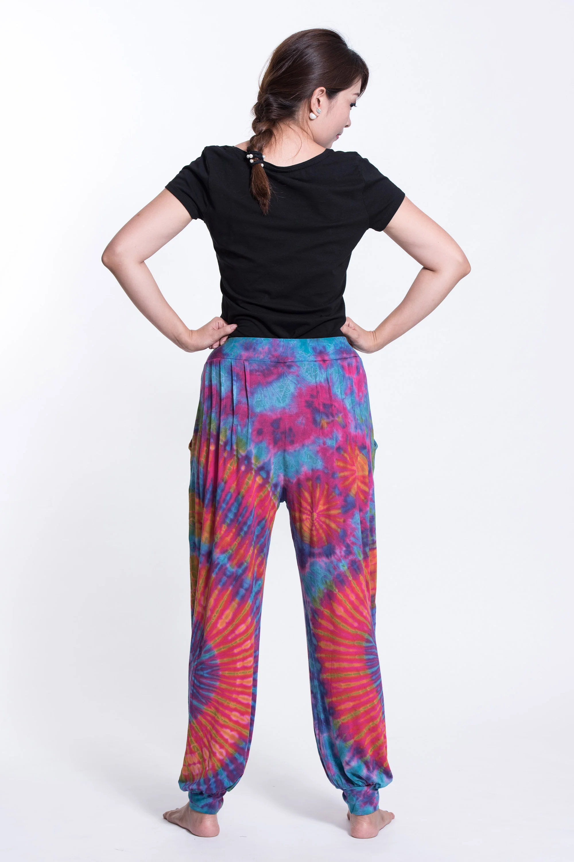1286-Tie-Dye-Cotton-Women-Harem-Pants-in-Pink-8.webp Tie Dye Cotton Women Harem Pants in Pink