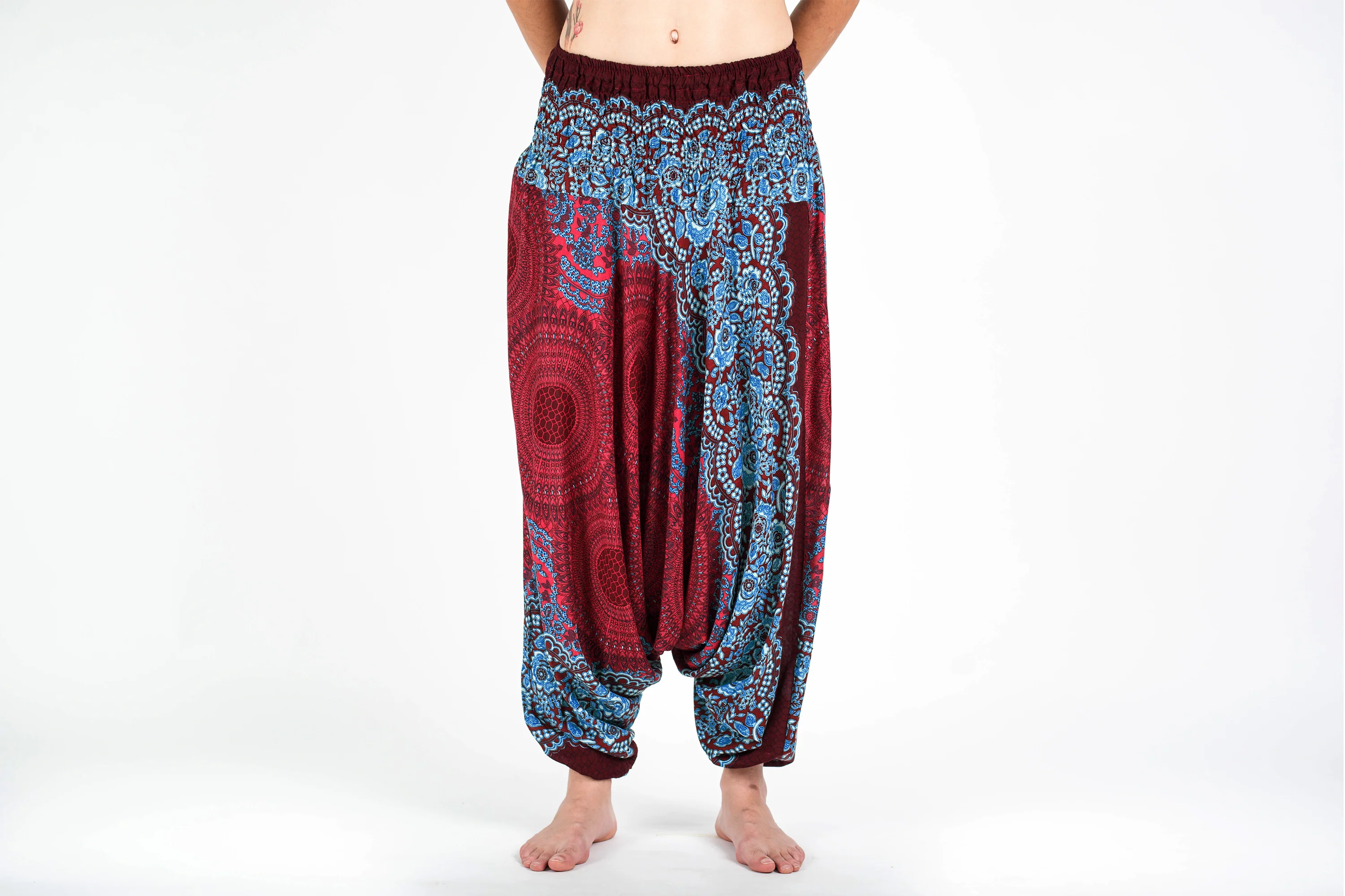Geometric Mandalas 2-in-1 Jumpsuit Harem Pants in Red