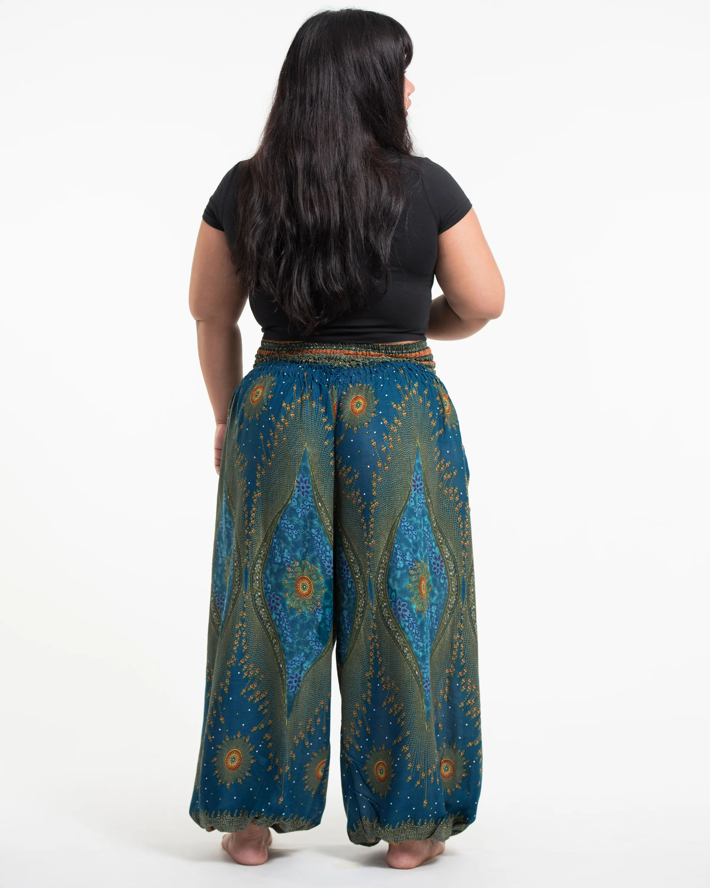 1290-Plus-Size-Peacock-Eye-Women-s-Harem-Pants-in-Turquoise-3.webp Plus Size Peacock Eye Women's Harem Pants in Turquoise