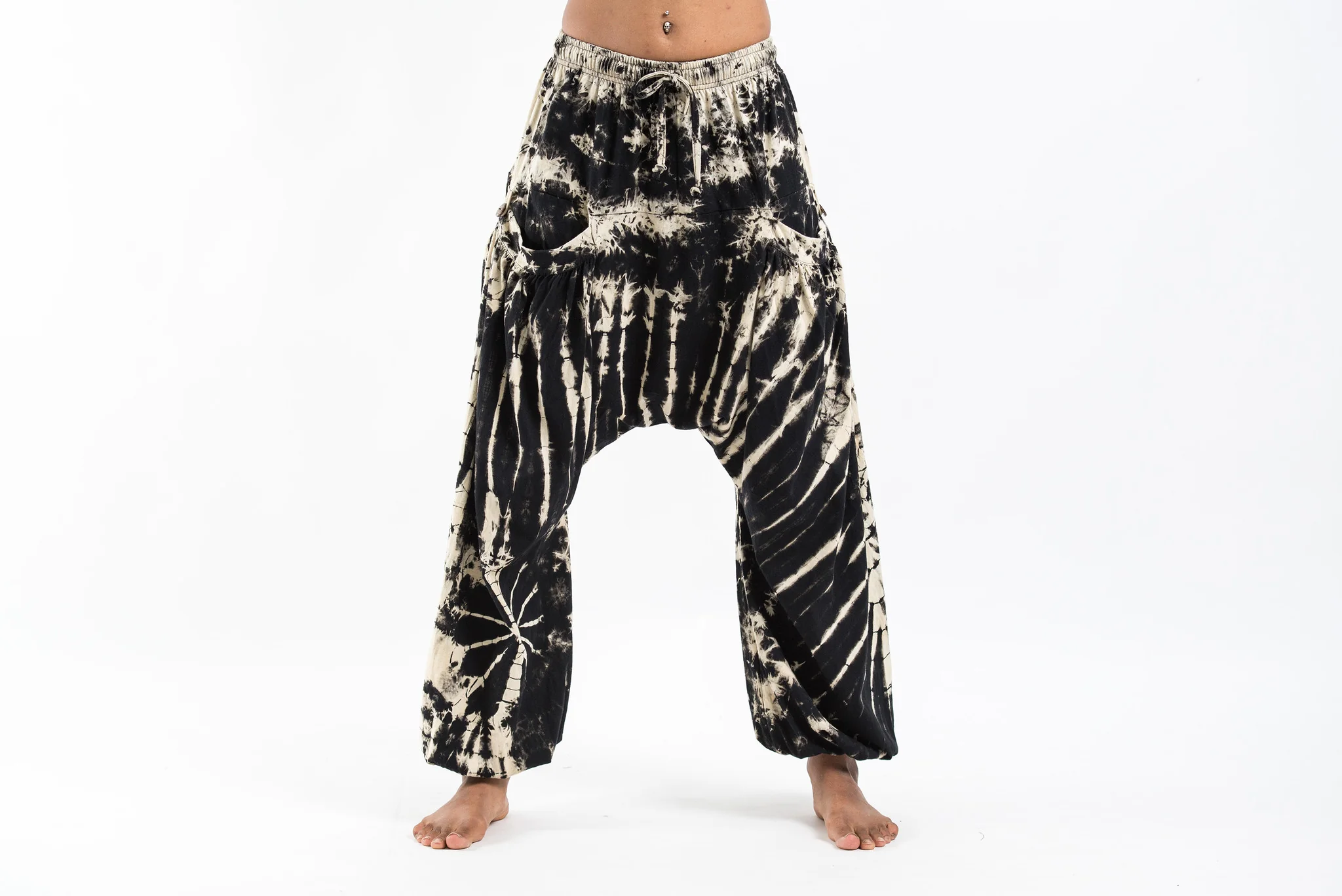 1291-Tie-Dye-Cotton-Women-Harem-Pants-in-Black-White-2.webp Tie Dye Cotton Women Harem Pants in Black White
