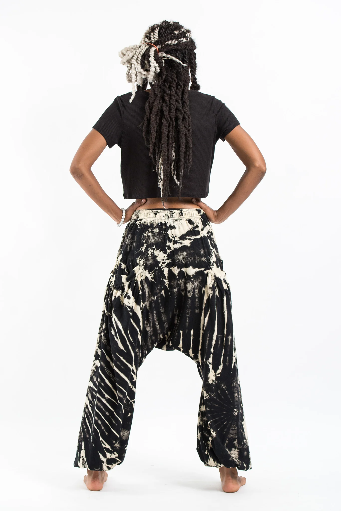 1291-Tie-Dye-Cotton-Women-Harem-Pants-in-Black-White-4.webp Tie Dye Cotton Women Harem Pants in Black White