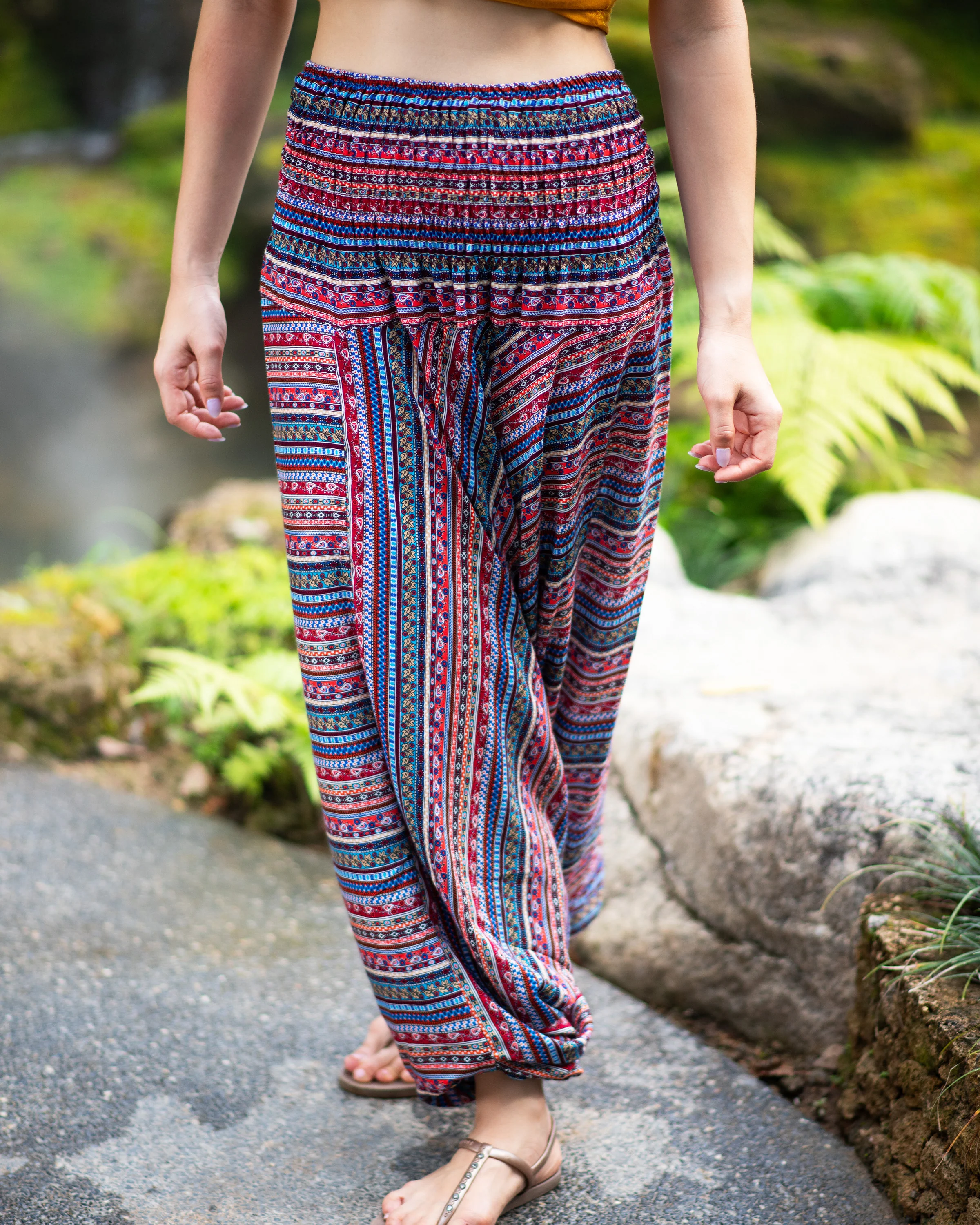 Aztec Stripes 2-in-1 Jumpsuit Harem Pants in Peach