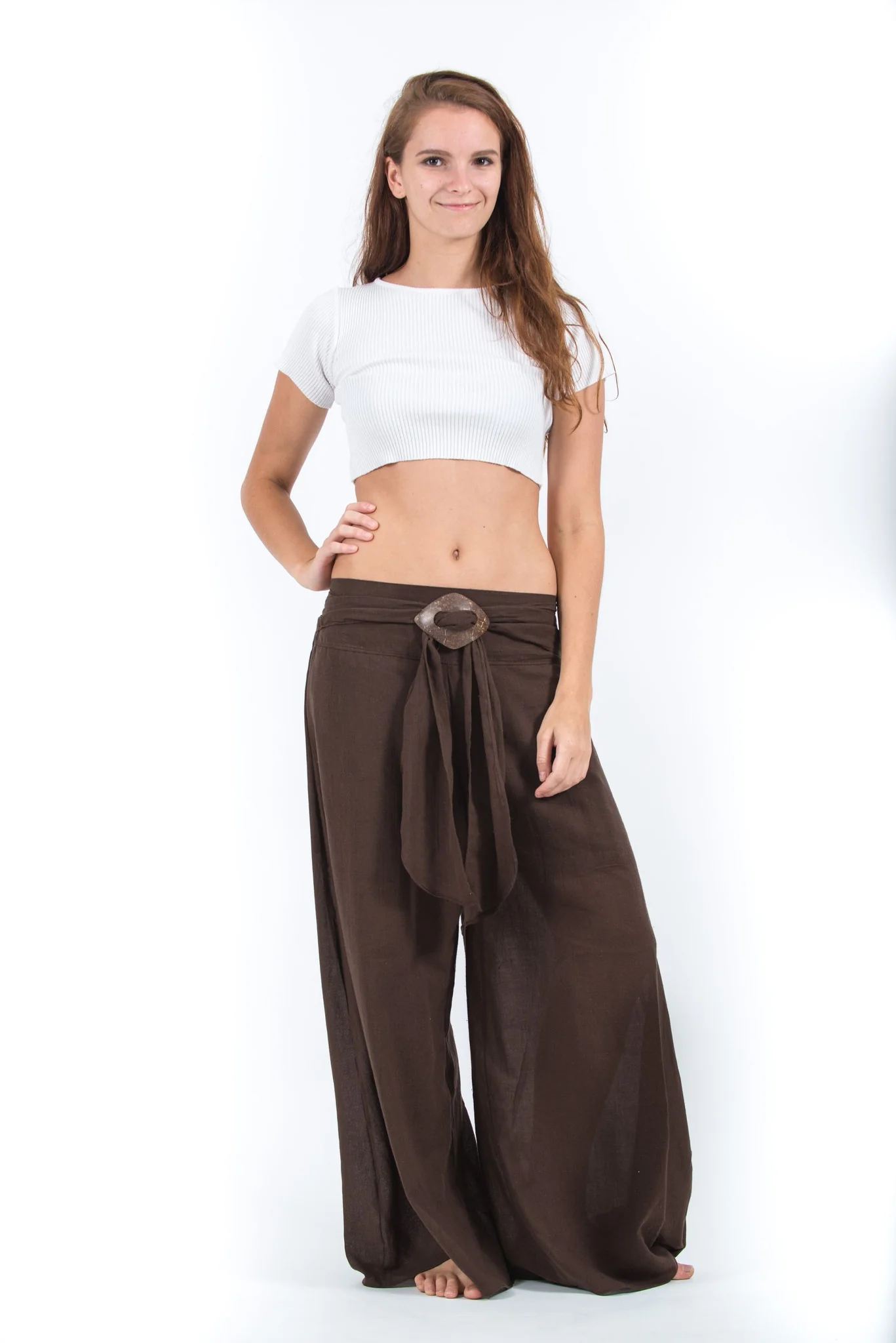 Women's Thai Harem Palazzo Pants in Solid Brown