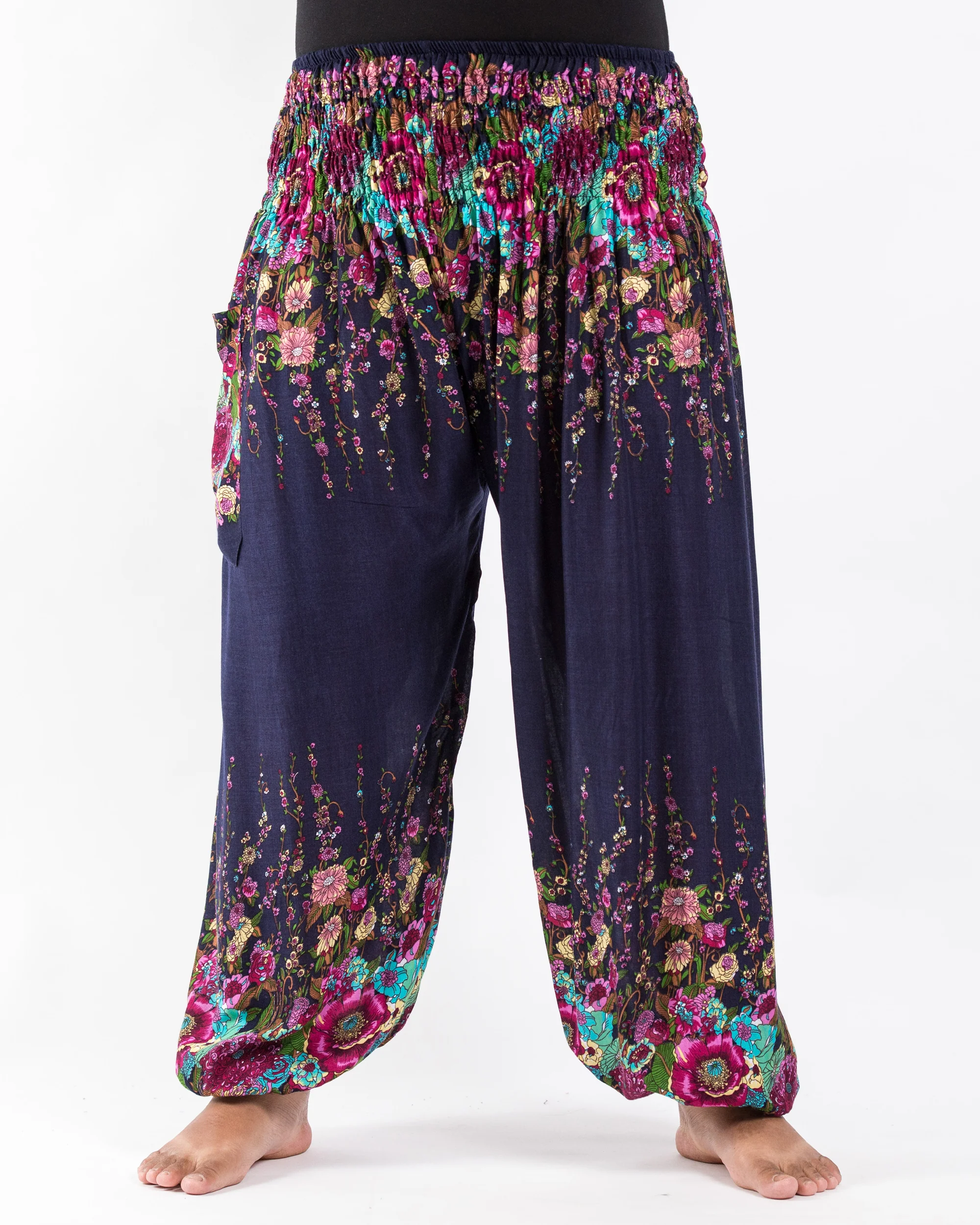 Plus Size Floral Women's Harem Pants in Blue