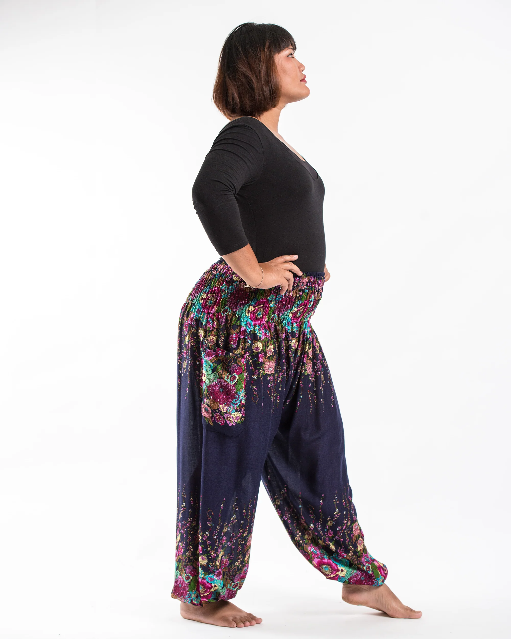 1294-Plus-Size-Floral-Women-s-Harem-Pants-in-Blue-3.webp Plus Size Floral Women's Harem Pants in Blue