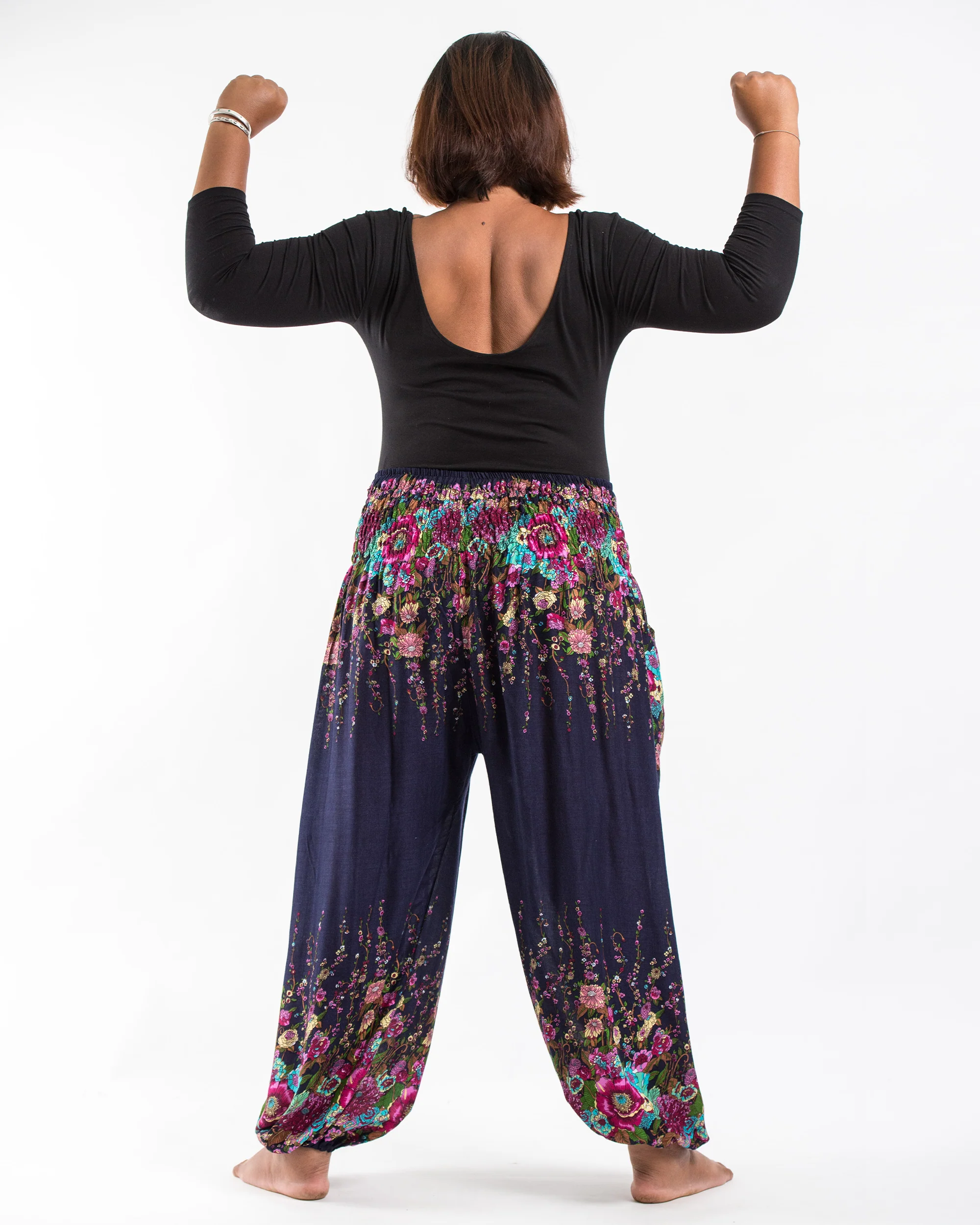 1294-Plus-Size-Floral-Women-s-Harem-Pants-in-Blue-4.webp Plus Size Floral Women's Harem Pants in Blue