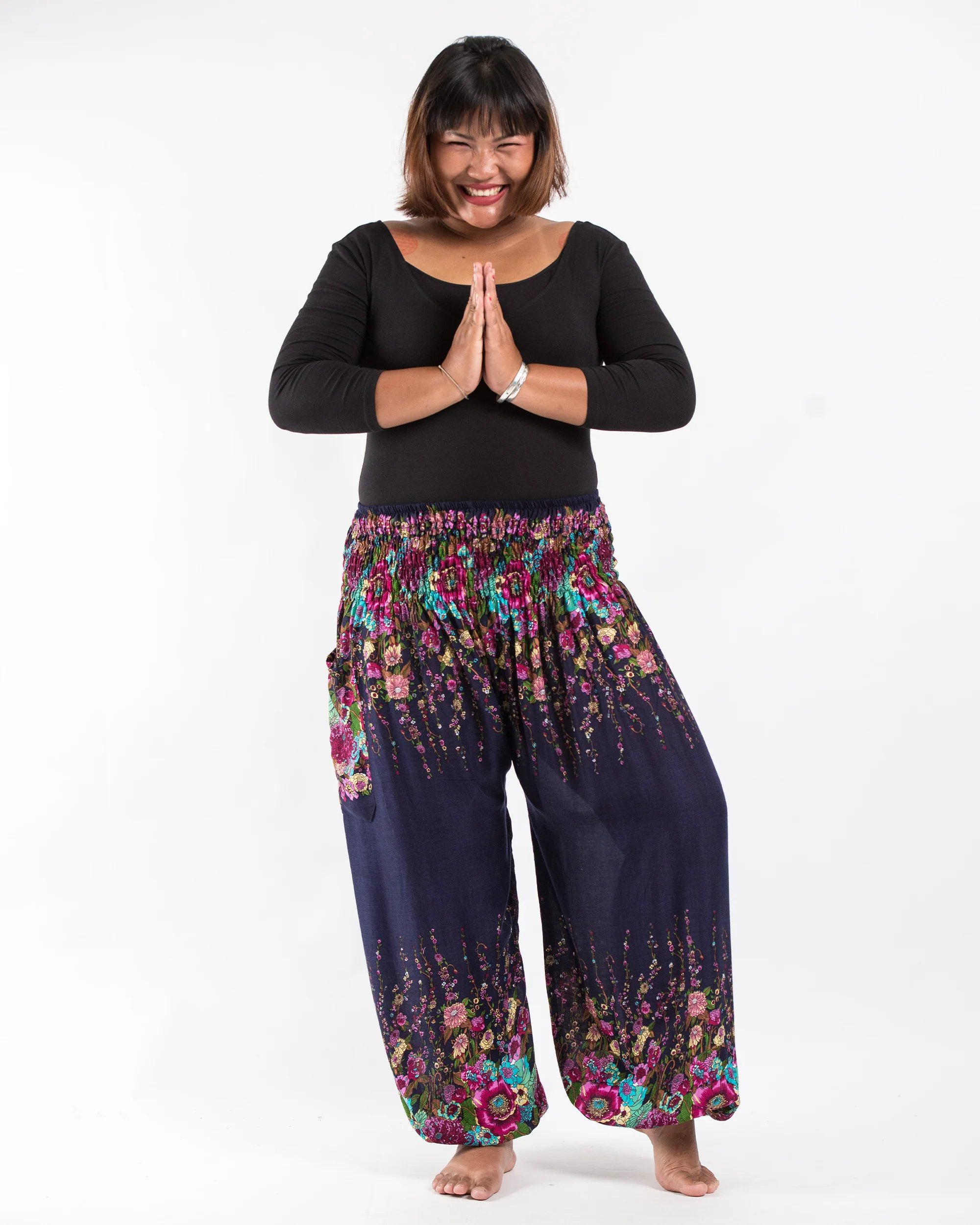 1294-Plus-Size-Floral-Women-s-Harem-Pants-in-Blue-5.webp Plus Size Floral Women's Harem Pants in Blue