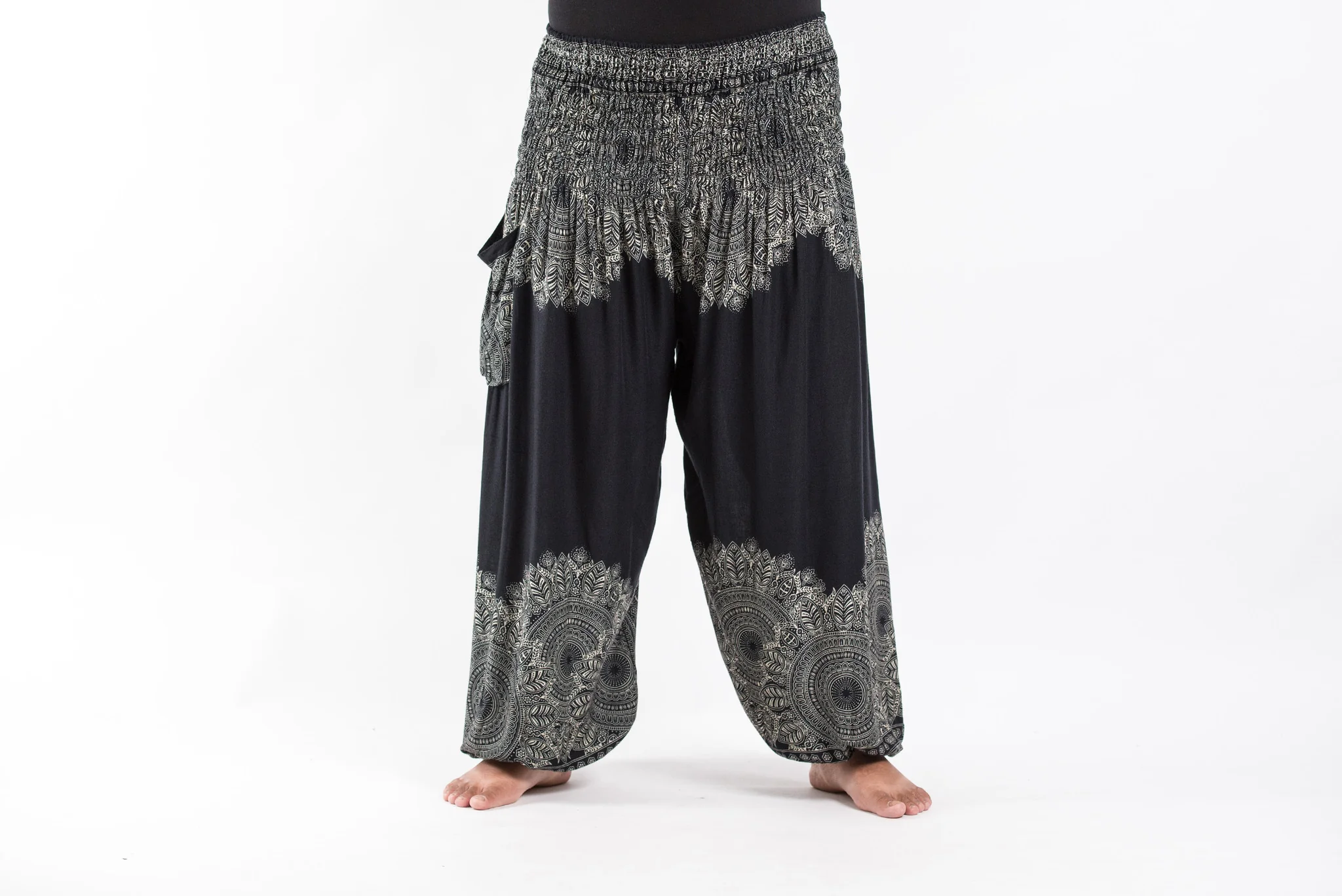 Plus Size Floral Mandalas Women's Harem Pants in Black