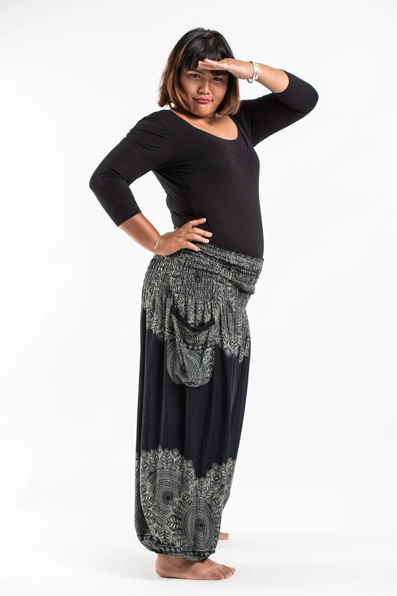1303-Plus-Size-Floral-Mandalas-Women-s-Harem-Pants-in-Black-3.webp Plus Size Floral Mandalas Women's Harem Pants in Black