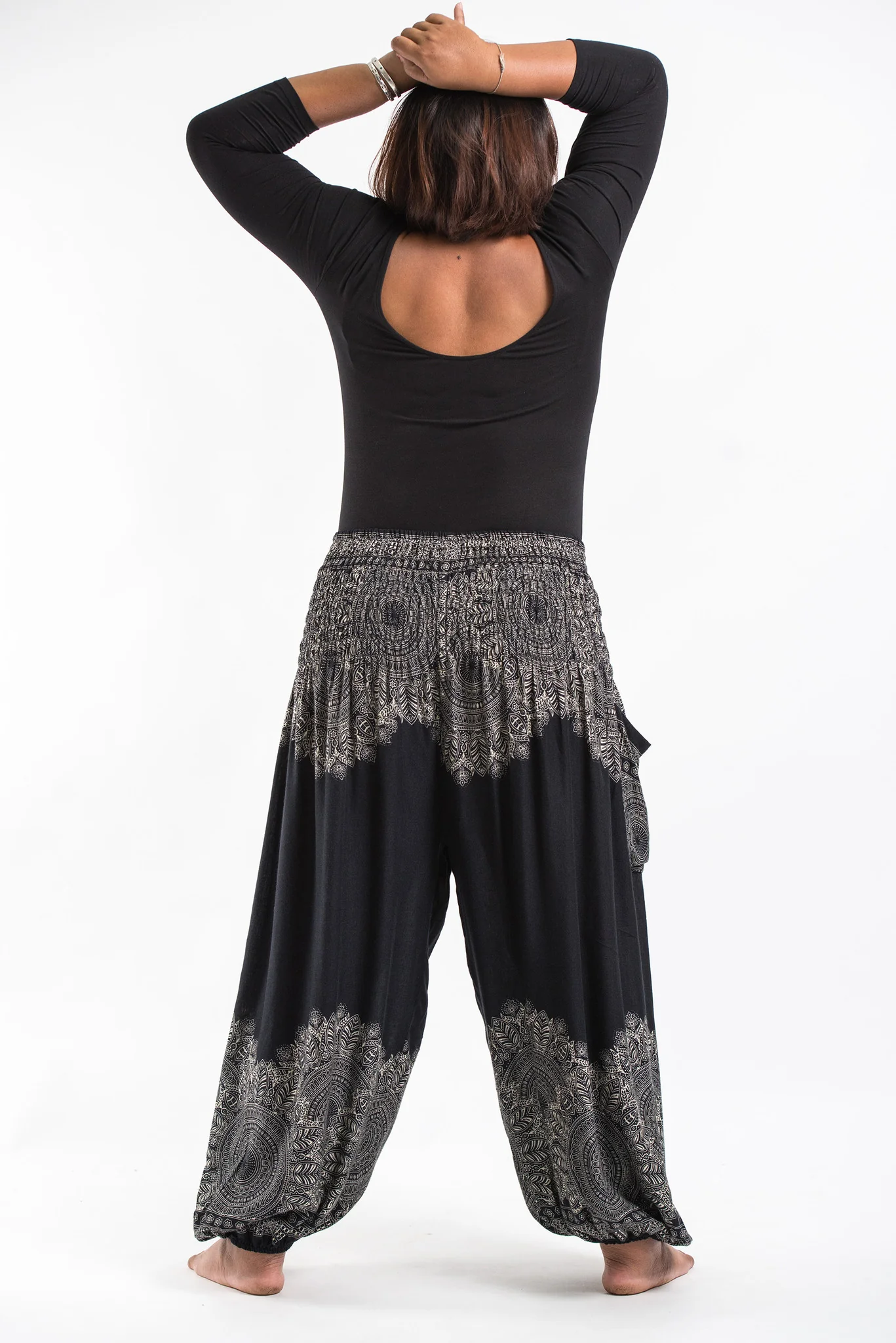 1303-Plus-Size-Floral-Mandalas-Women-s-Harem-Pants-in-Black-4.webp Plus Size Floral Mandalas Women's Harem Pants in Black