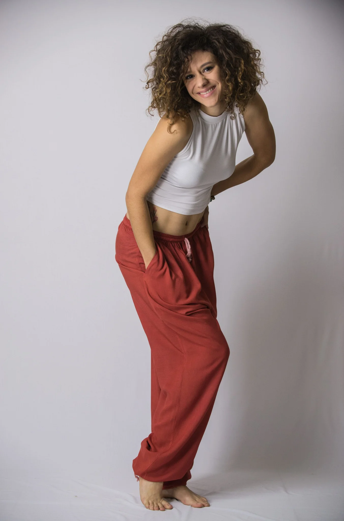 Solid Color Drawstring Women's Yoga Massage Pants in Red